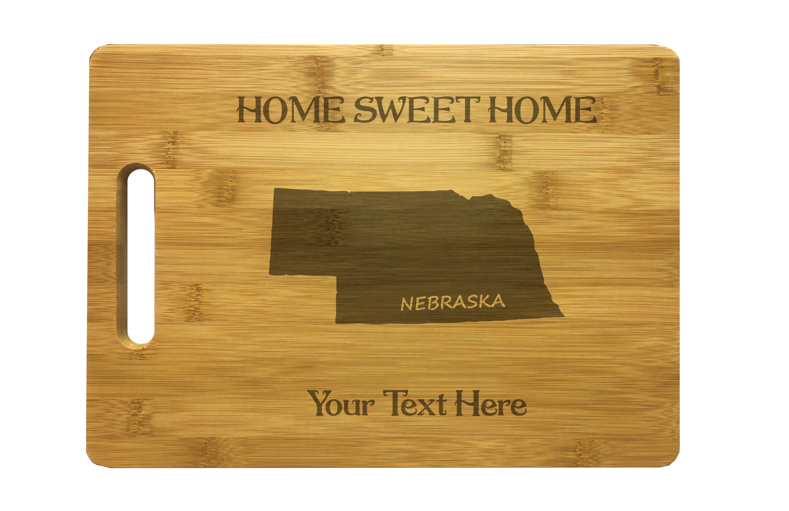 Personalized Nebraska Engraved Natural Wood Cutting Board, Home Sweet Home with Custom Text, Engraved Bamboo or Maple, Housewarming Gift