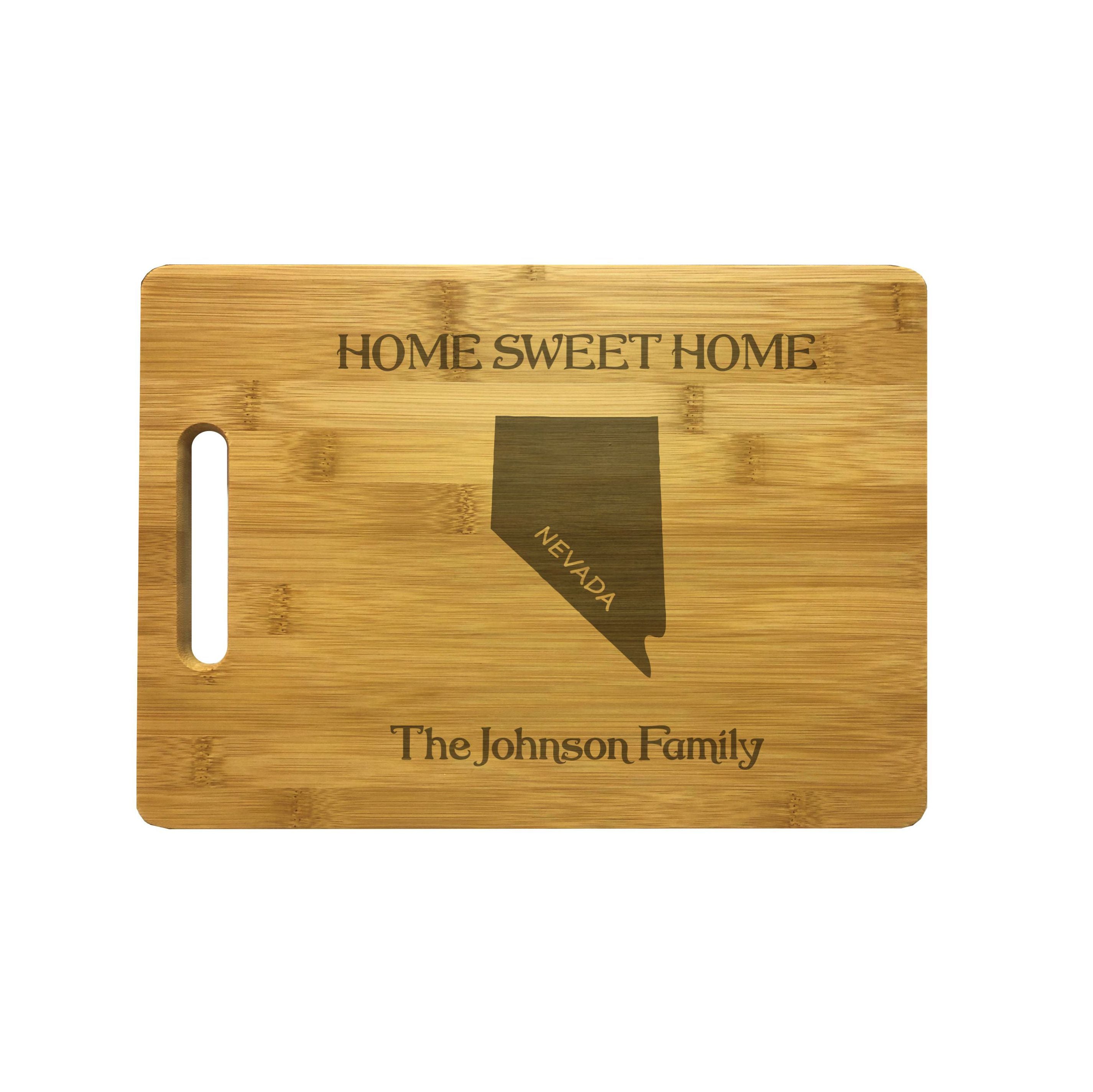 Personalized Nevada Engraved Natural Wood Cutting Board, Home Sweet Home with Custom Text, Engraved Bamboo or Maple, Housewarming Gift