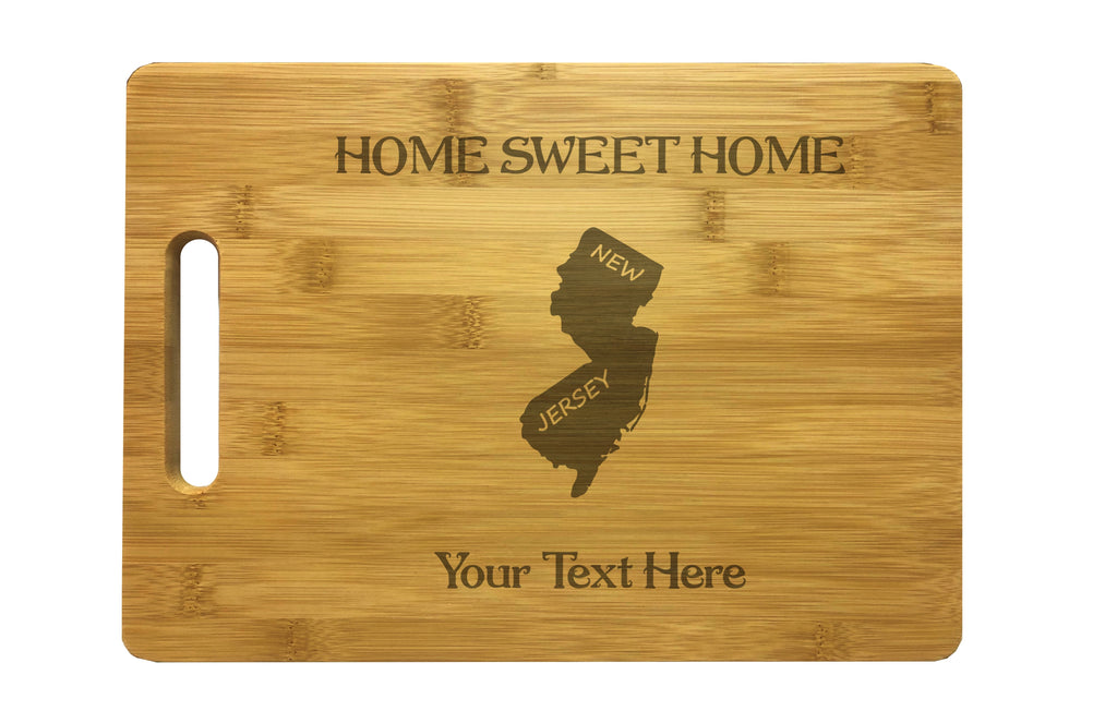 Personalized New Jersey Engraved Natural Wood Cutting Board, Home Sweet Home with Custom Text, Engraved Bamboo or Maple, Housewarming Gift