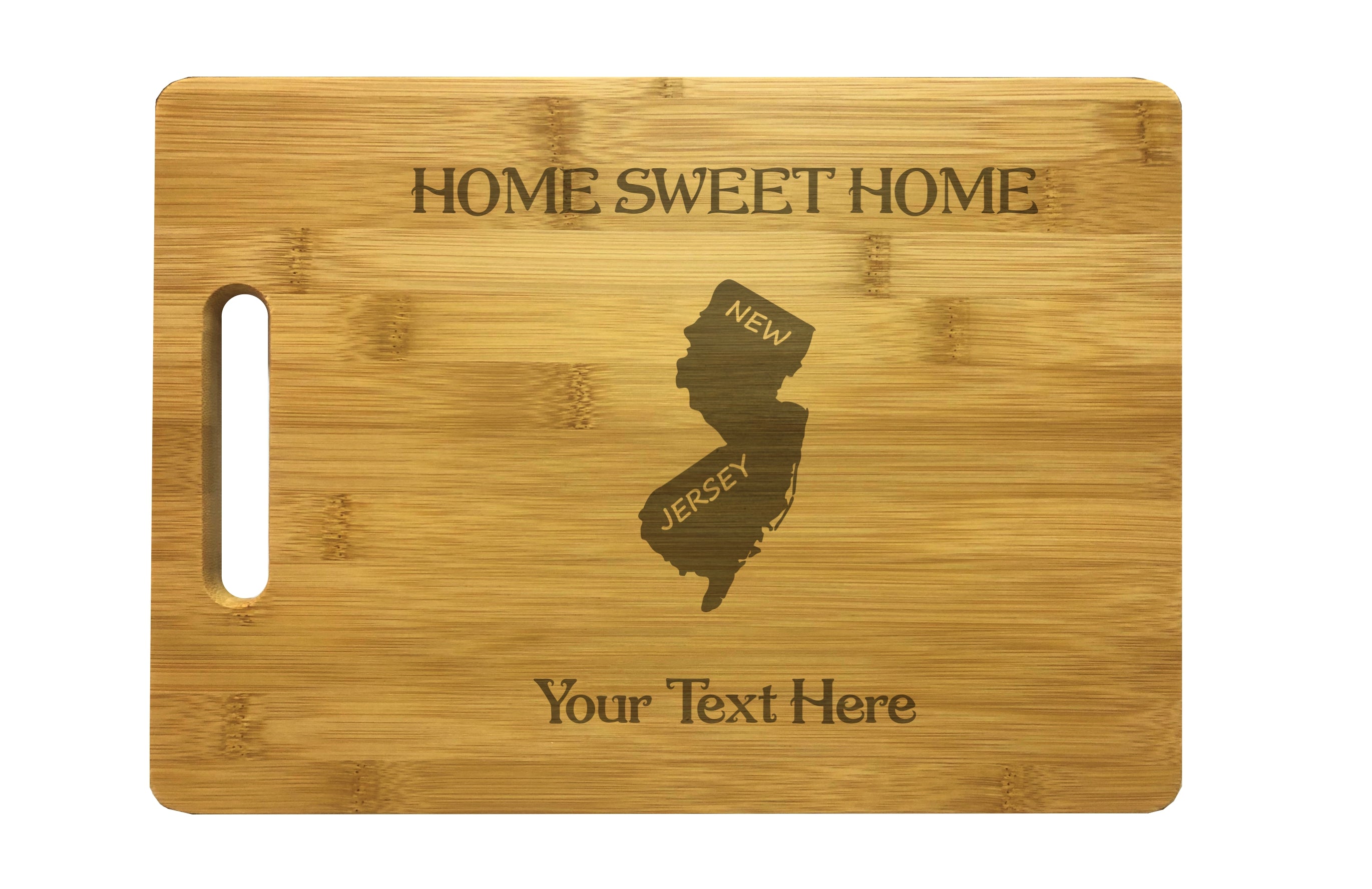 Personalized New Jersey Engraved Natural Wood Cutting Board, Home Sweet Home with Custom Text, Engraved Bamboo or Maple, Housewarming Gift