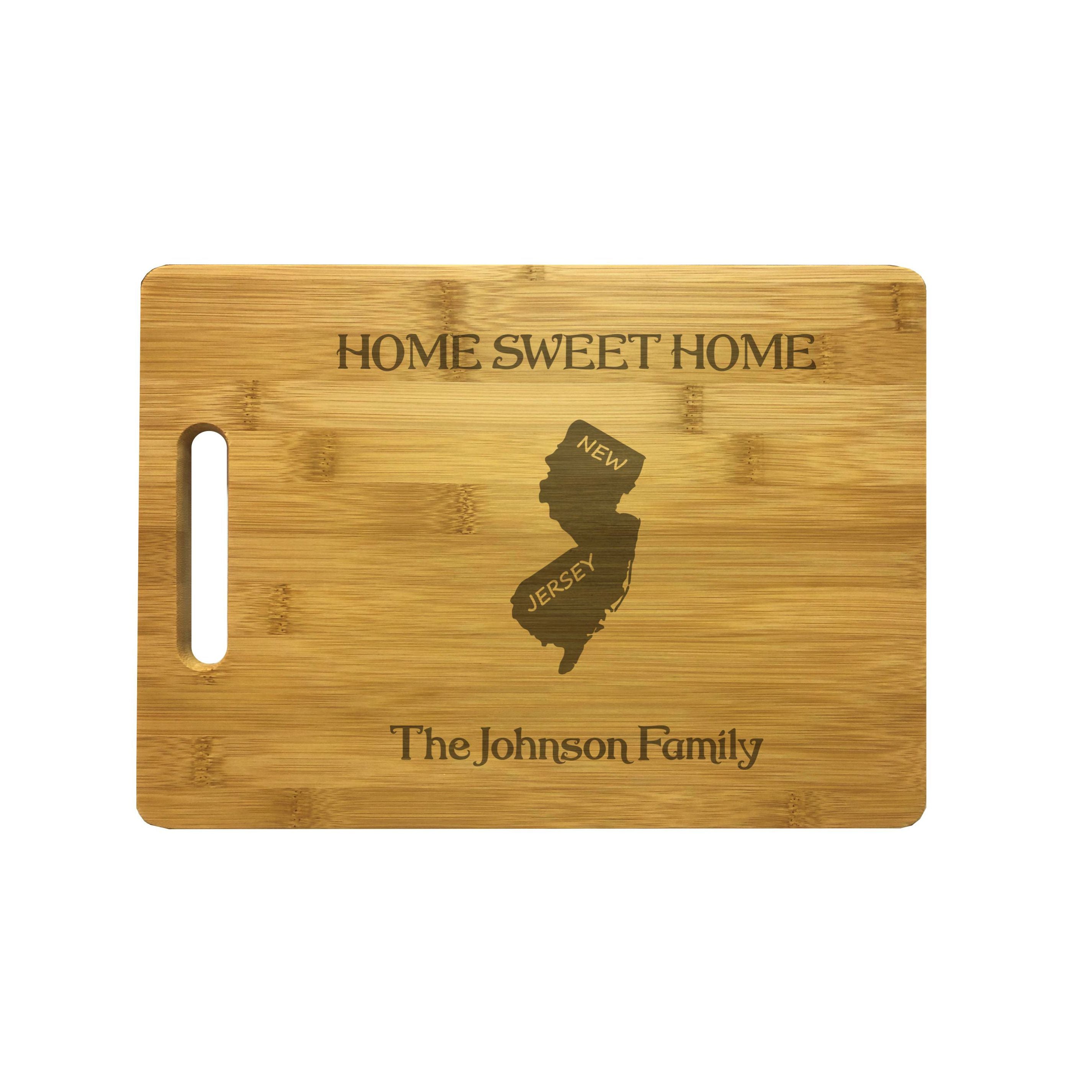 Personalized New Jersey Engraved Natural Wood Cutting Board, Home Sweet Home with Custom Text, Engraved Bamboo or Maple, Housewarming Gift