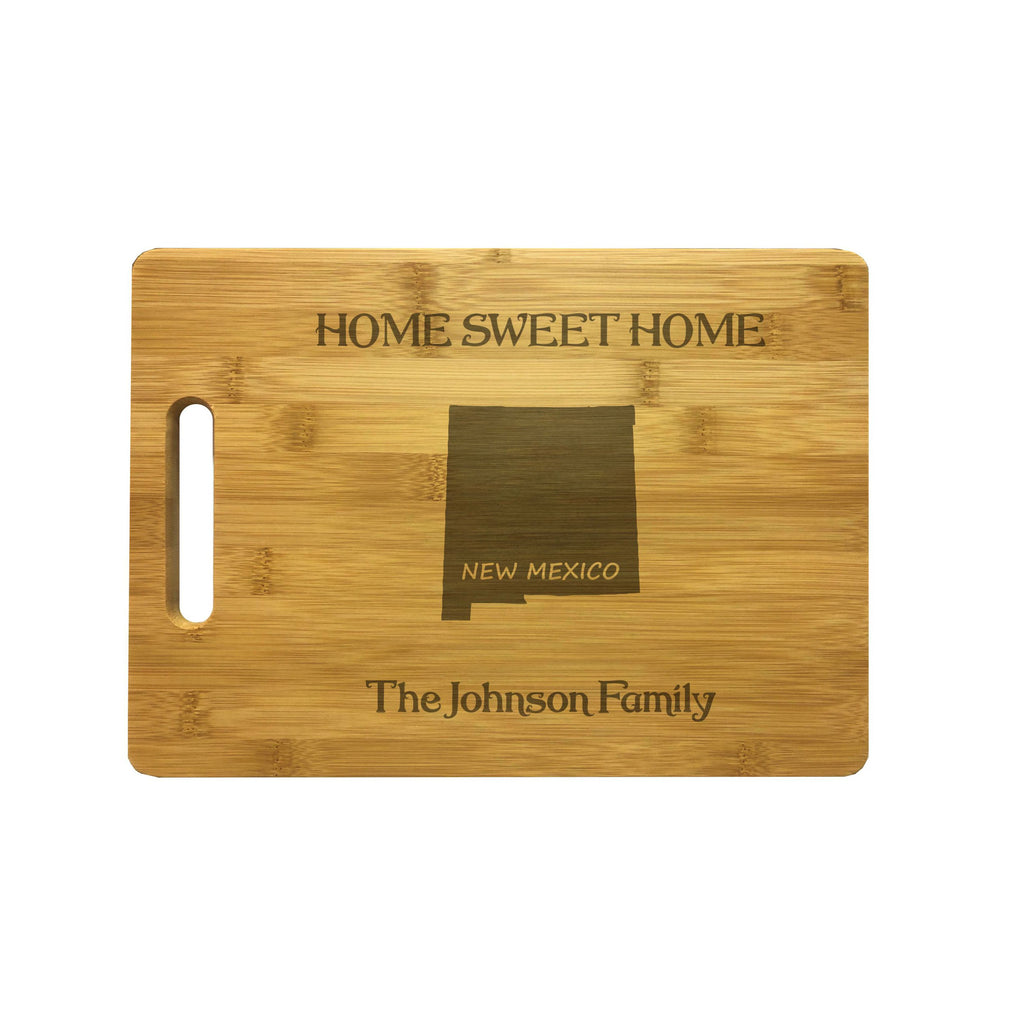 Personalized New Mexico Engraved Natural Wood Cutting Board, Home Sweet Home with Custom Text, Engraved Bamboo or Maple, Housewarming Gift