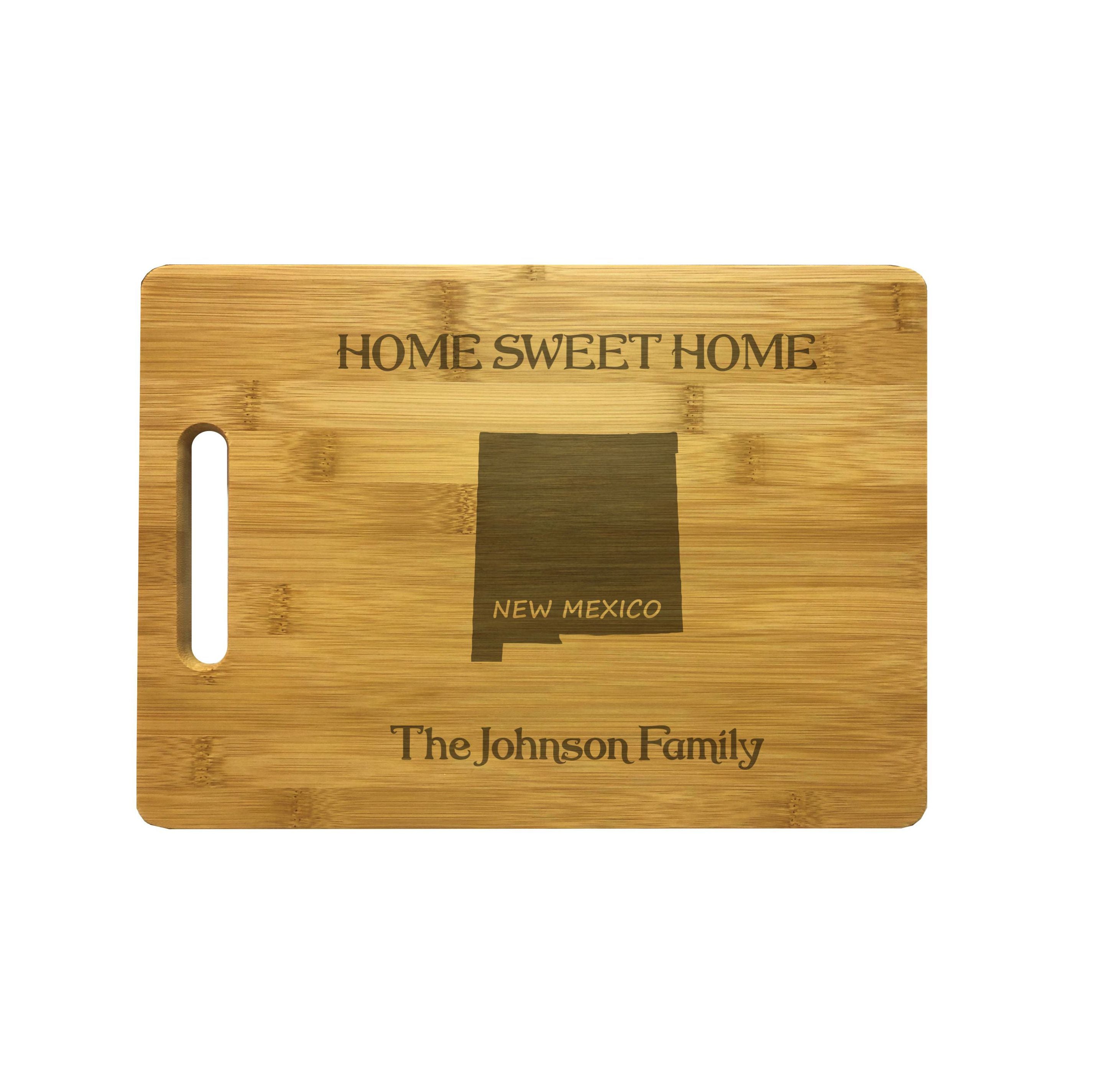 Personalized New Mexico Engraved Natural Wood Cutting Board, Home Sweet Home with Custom Text, Engraved Bamboo or Maple, Housewarming Gift