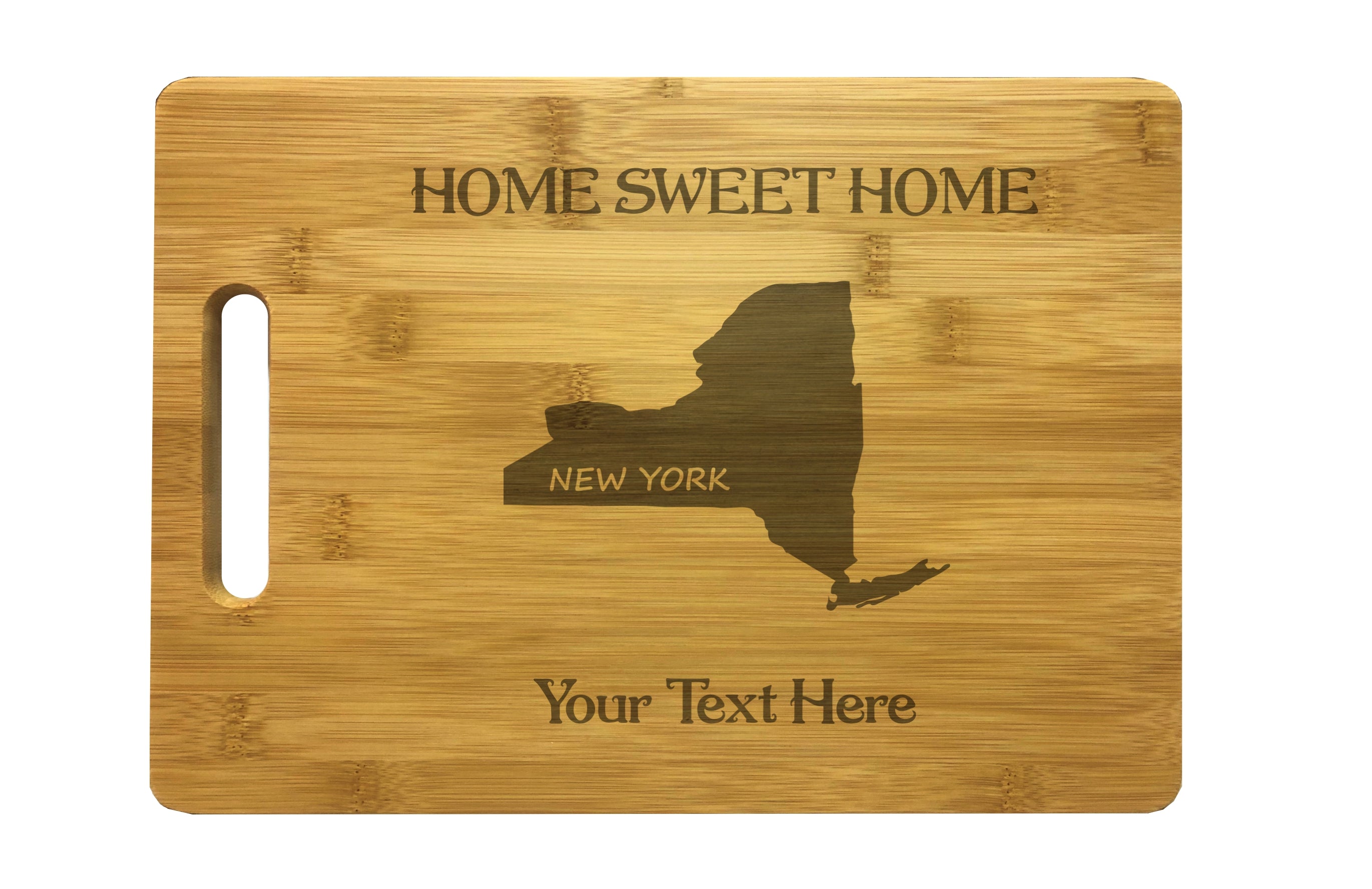 Personalized New York Engraved Natural Wood Cutting Board, Home Sweet Home with Custom Text, Engraved Bamboo or Maple, Housewarming Gift