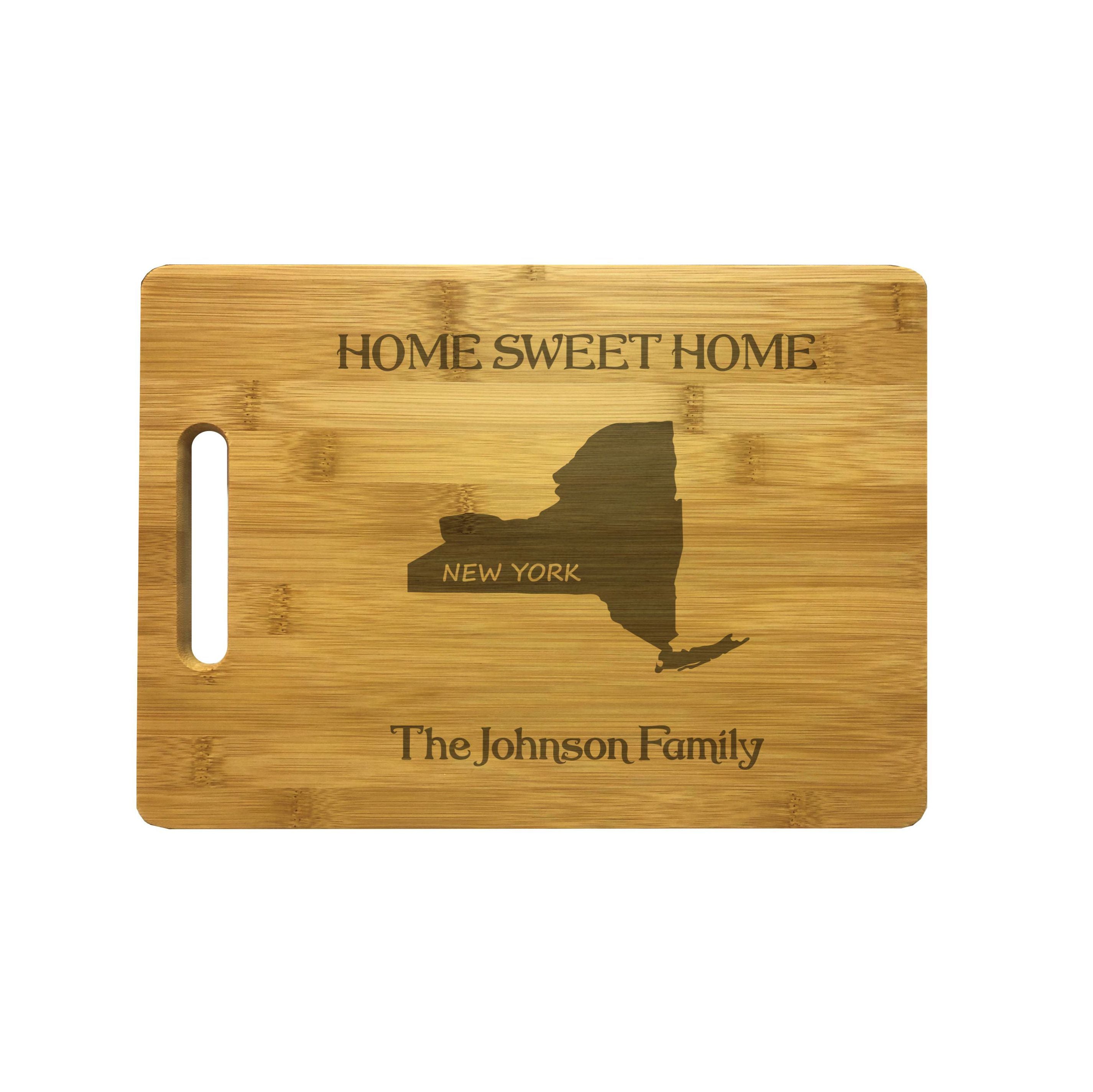 Personalized New York Engraved Natural Wood Cutting Board, Home Sweet Home with Custom Text, Engraved Bamboo or Maple, Housewarming Gift
