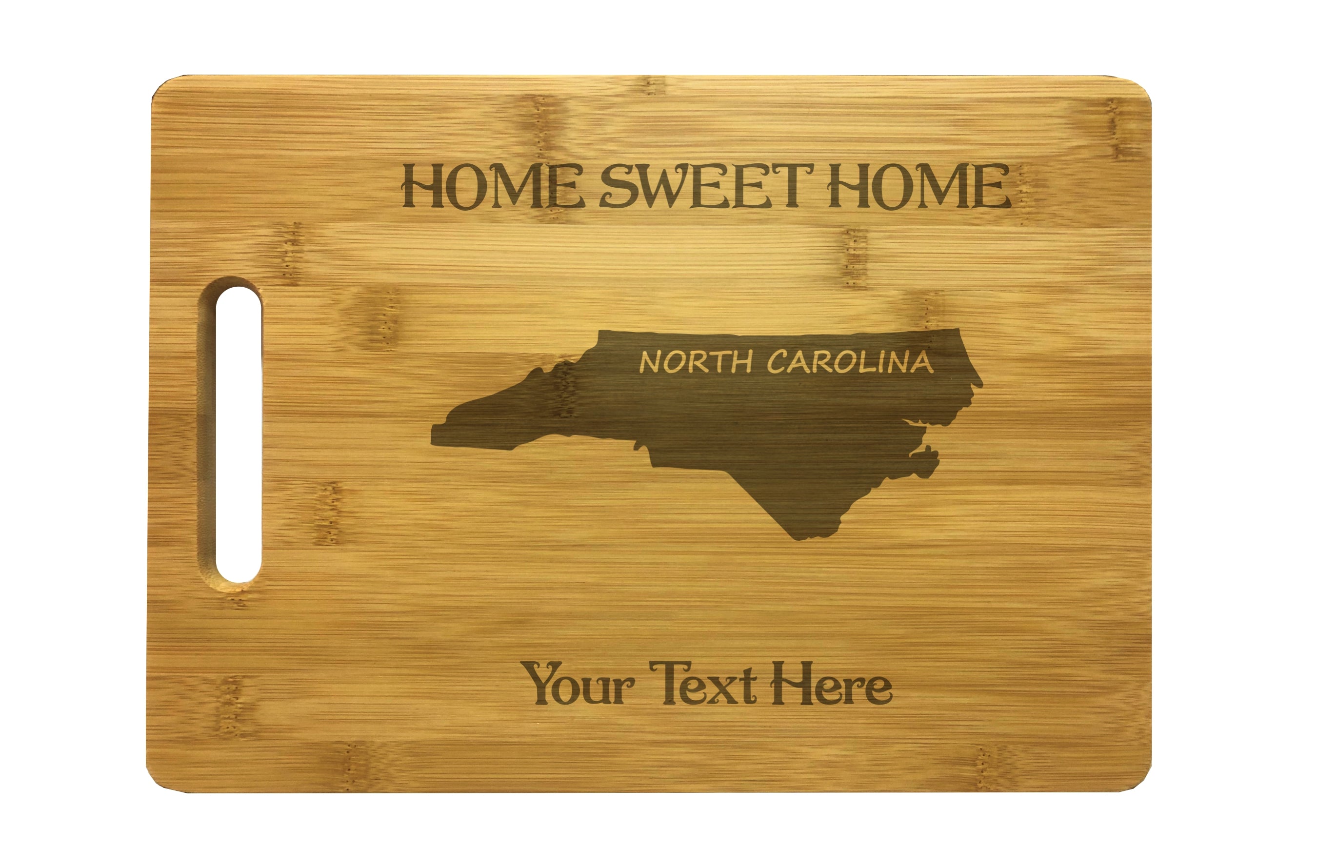 Personalized North Carolina Engraved Natural Wood Cutting Board, Home Sweet Home with Custom Text, Engraved Bamboo or Maple, Housewarming Gift