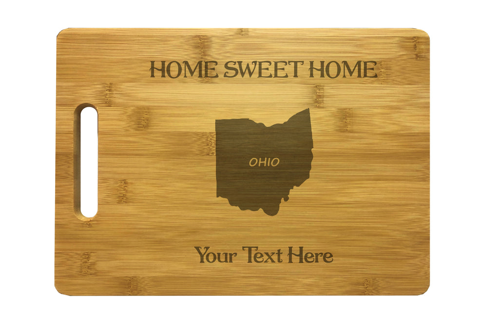 Personalized Ohio Engraved Natural Wood Cutting Board, Home Sweet Home with Custom Text, Engraved Bamboo or Maple, Housewarming Gift