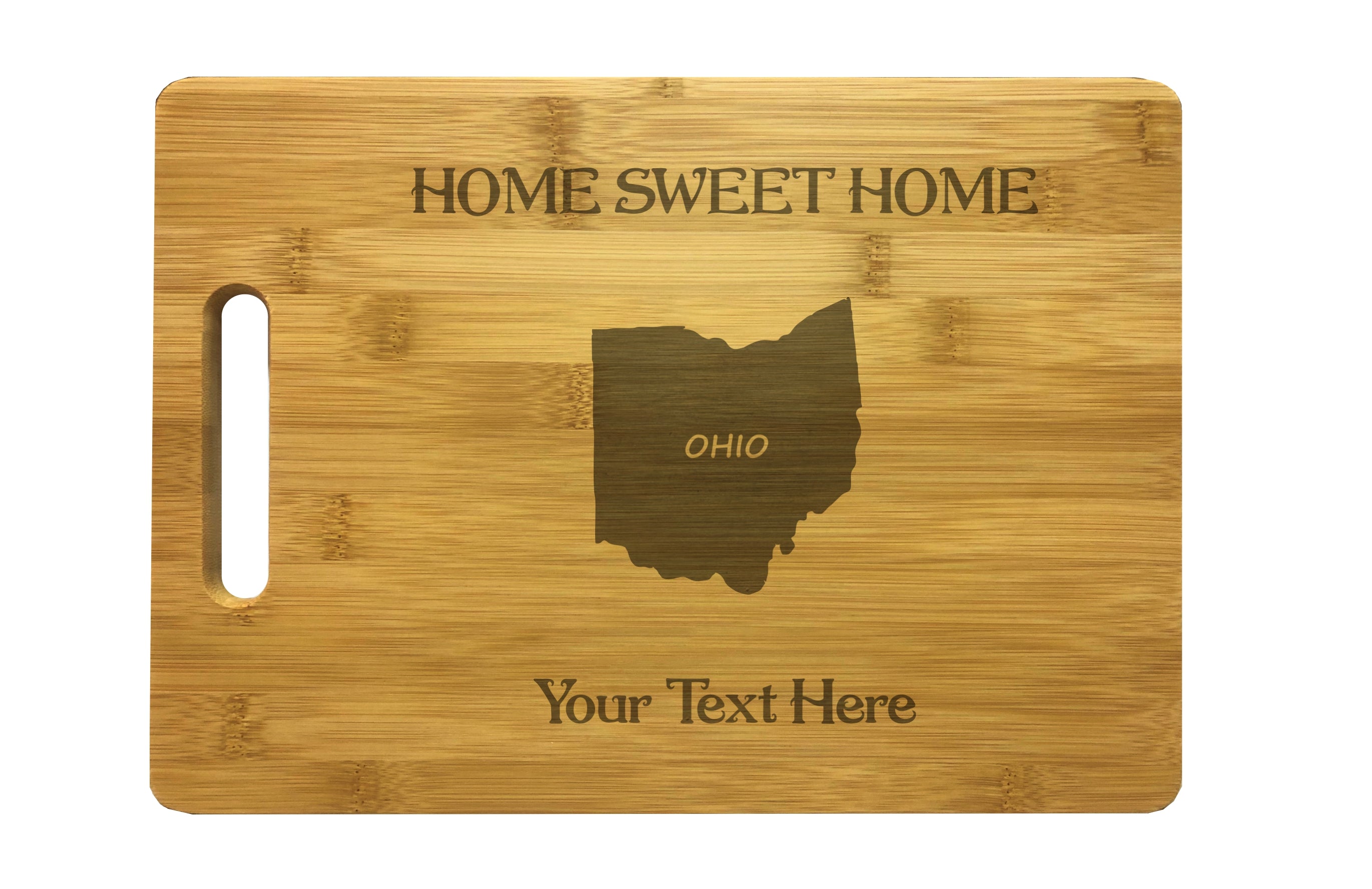 Personalized Ohio Engraved Natural Wood Cutting Board, Home Sweet Home with Custom Text, Engraved Bamboo or Maple, Housewarming Gift