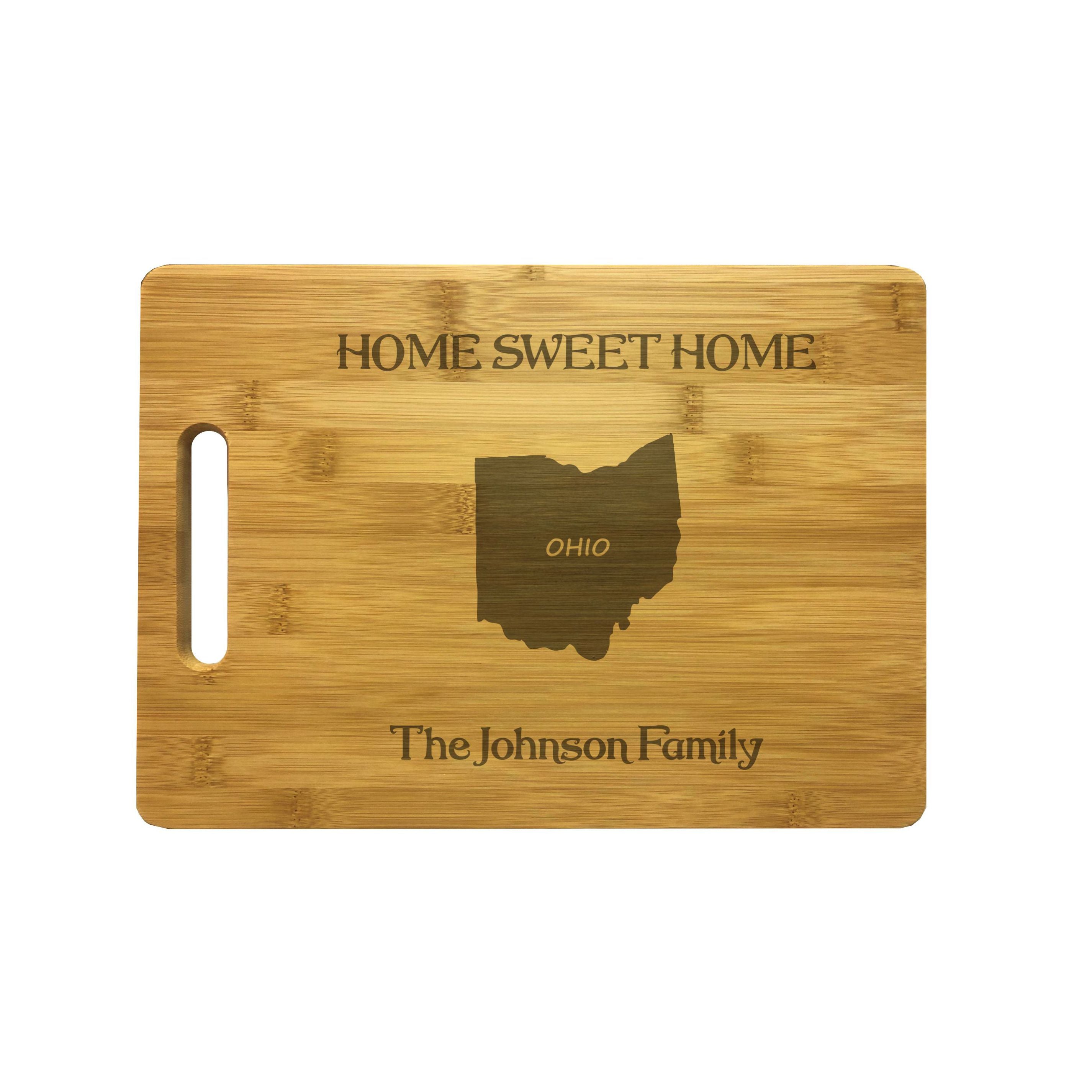 Personalized Ohio Engraved Natural Wood Cutting Board, Home Sweet Home with Custom Text, Engraved Bamboo or Maple, Housewarming Gift