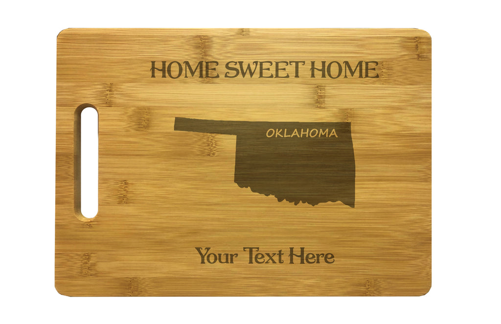 Personalized Oklahoma Engraved Natural Wood Cutting Board, Home Sweet Home with Custom Text, Engraved Bamboo or Maple, Housewarming Gift