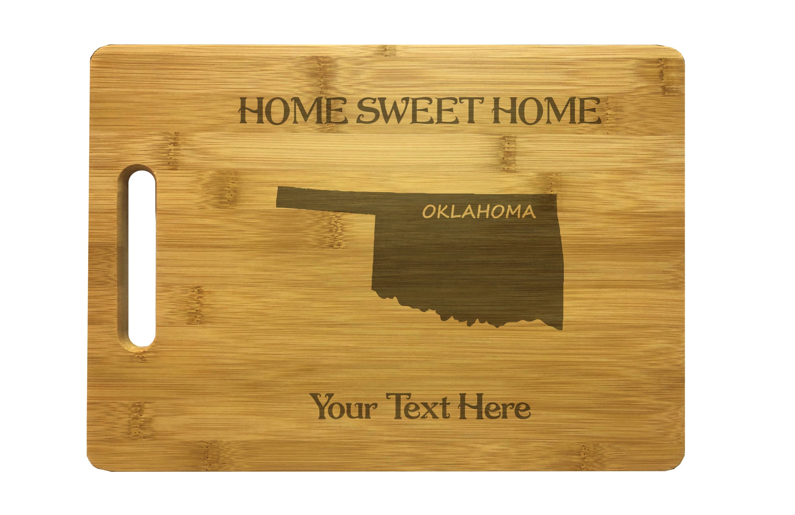 Personalized Oklahoma Engraved Natural Wood Cutting Board, Home Sweet Home with Custom Text, Engraved Bamboo or Maple, Housewarming Gift