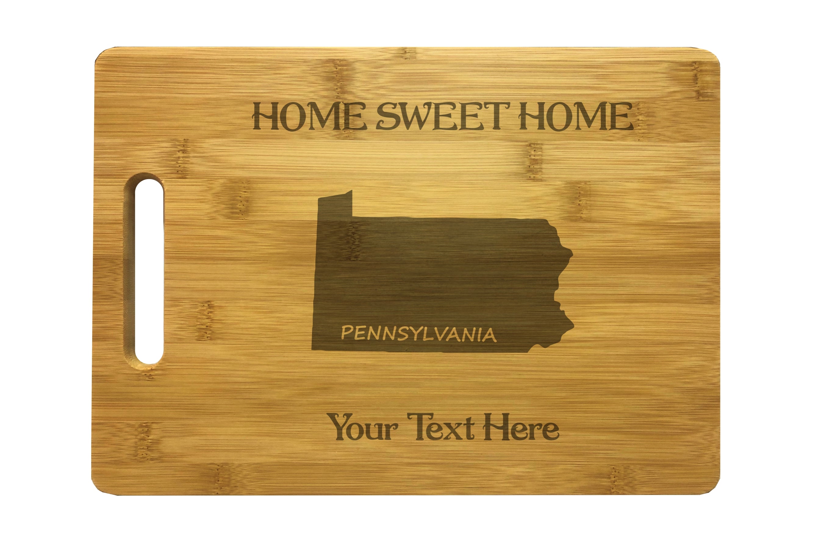 Personalized Pennsylvania Engraved Natural Wood Cutting Board, Home Sweet Home with Custom Text, Engraved Bamboo or Maple, Housewarming Gift
