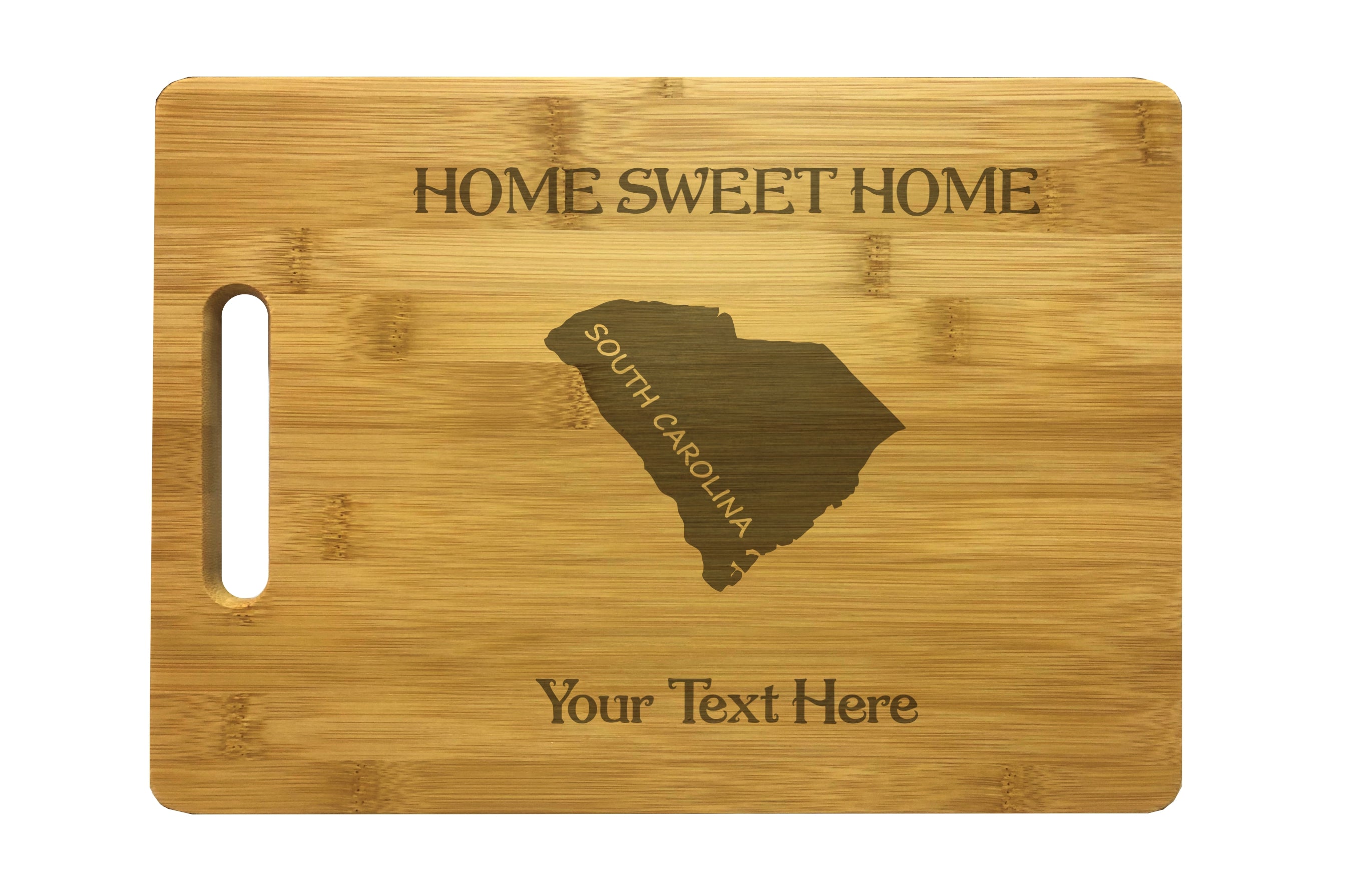 Personalized South Carolina Engraved Natural Wood Cutting Board, Home Sweet Home with Custom Text, Engraved Bamboo or Maple, Housewarming Gift