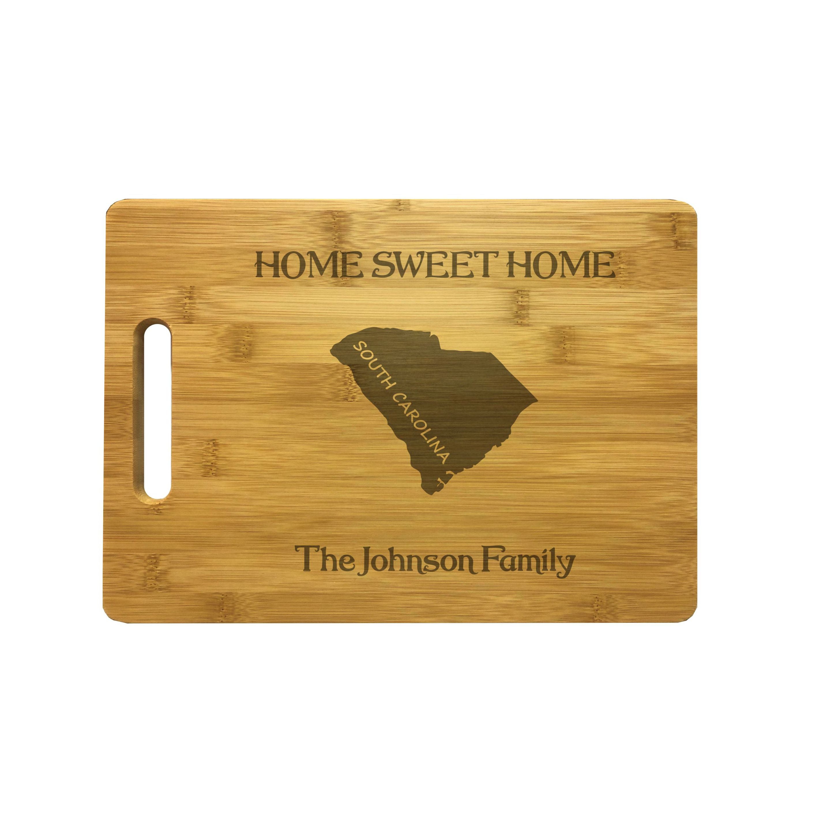 Personalized South Carolina Engraved Natural Wood Cutting Board, Home Sweet Home with Custom Text, Engraved Bamboo or Maple, Housewarming Gift