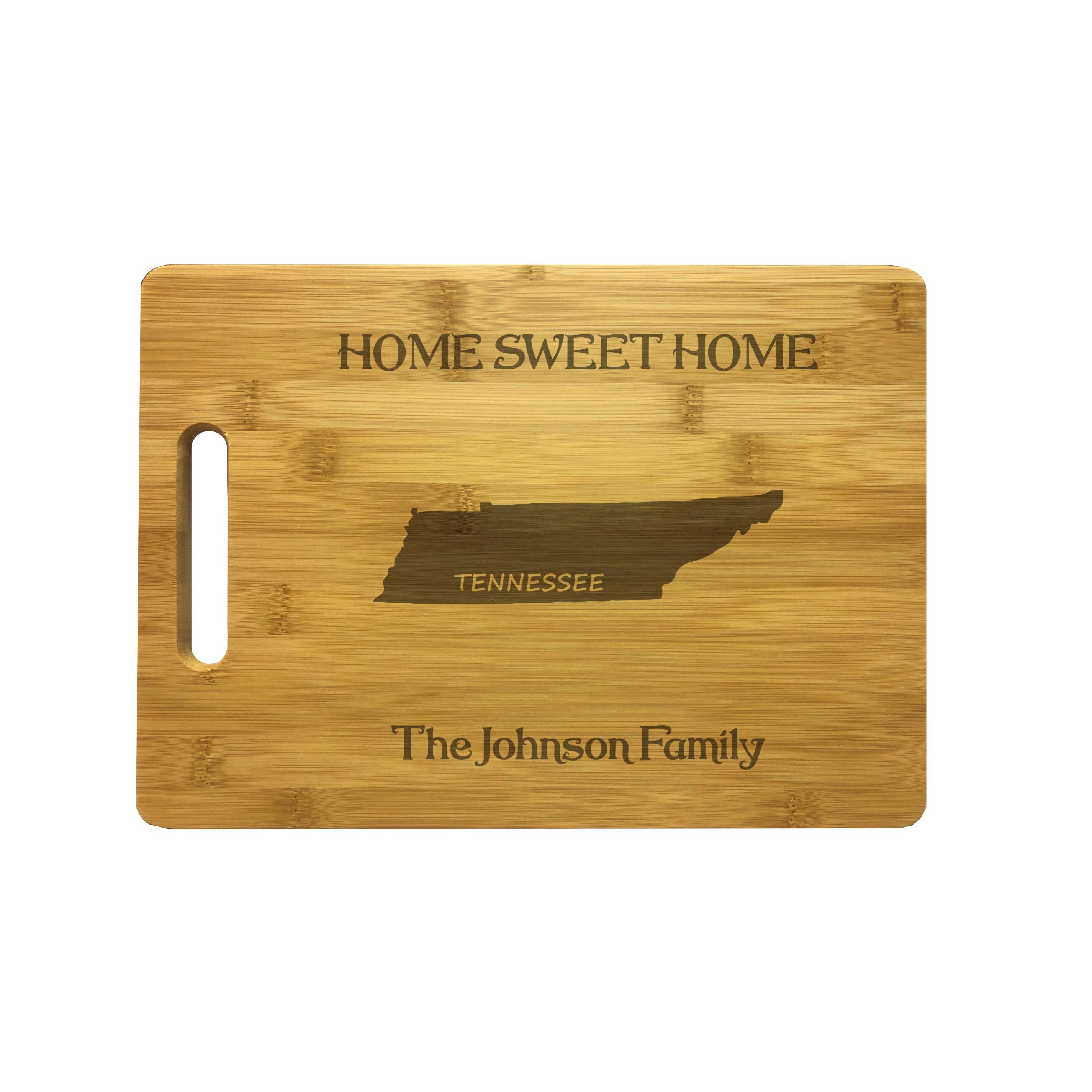 Personalized Tennessee Engraved Natural Wood Cutting Board, Home Sweet Home with Custom Text, Engraved Bamboo or Maple, Housewarming Gift