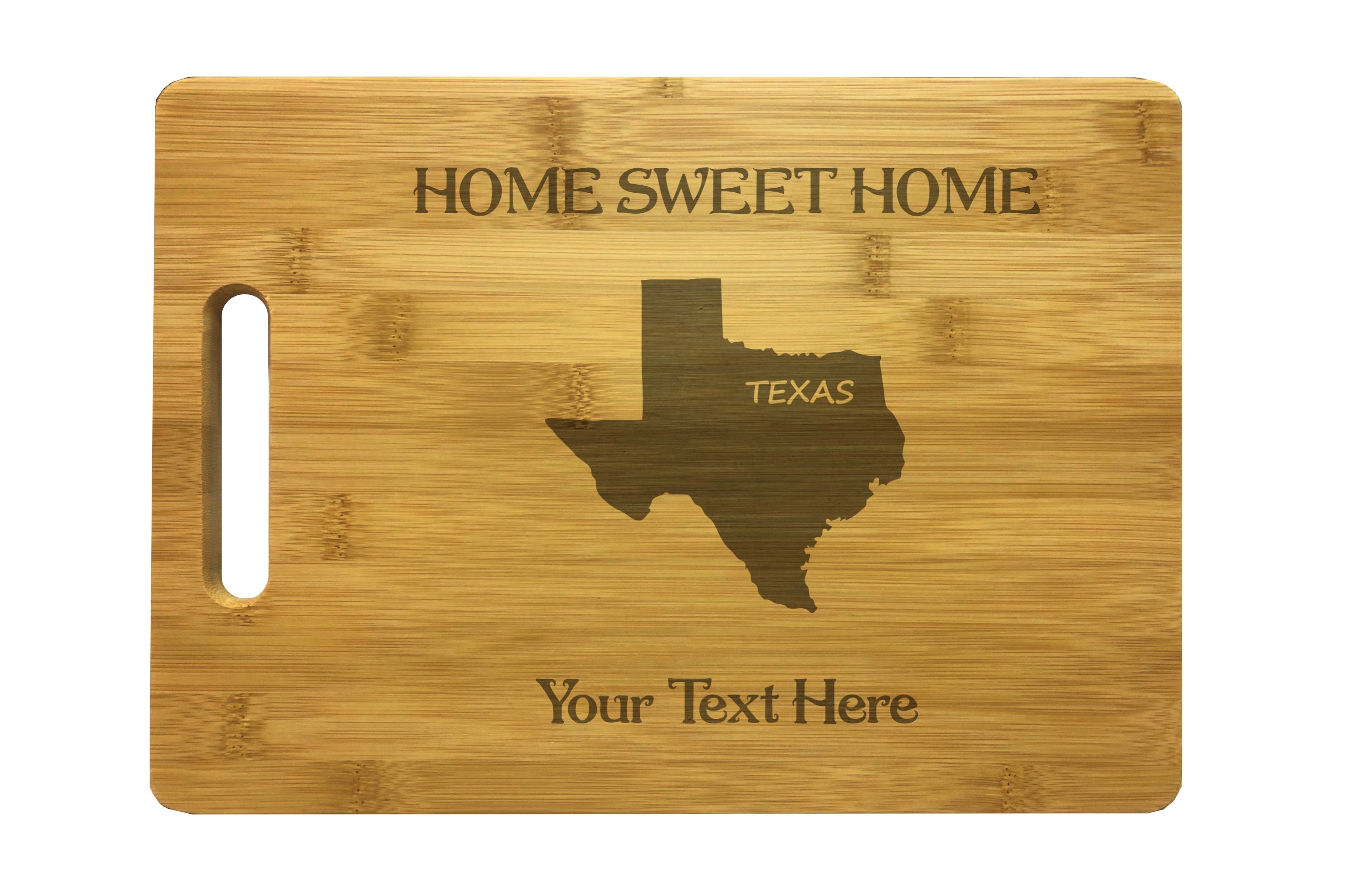 Personalized Texas Engraved Natural Wood Cutting Board, Home Sweet Home with Custom Text, Engraved Bamboo or Maple, Housewarming Gift