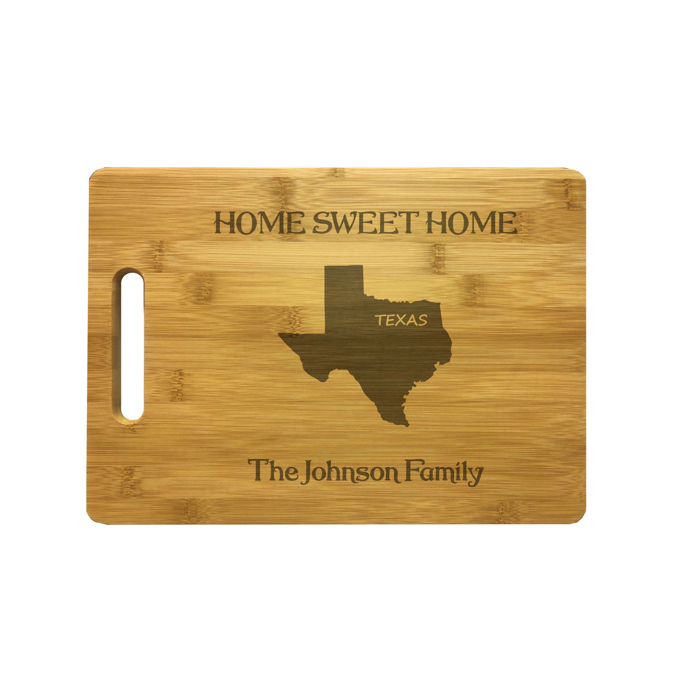Personalized Texas Engraved Natural Wood Cutting Board, Home Sweet Home with Custom Text, Engraved Bamboo or Maple, Housewarming Gift