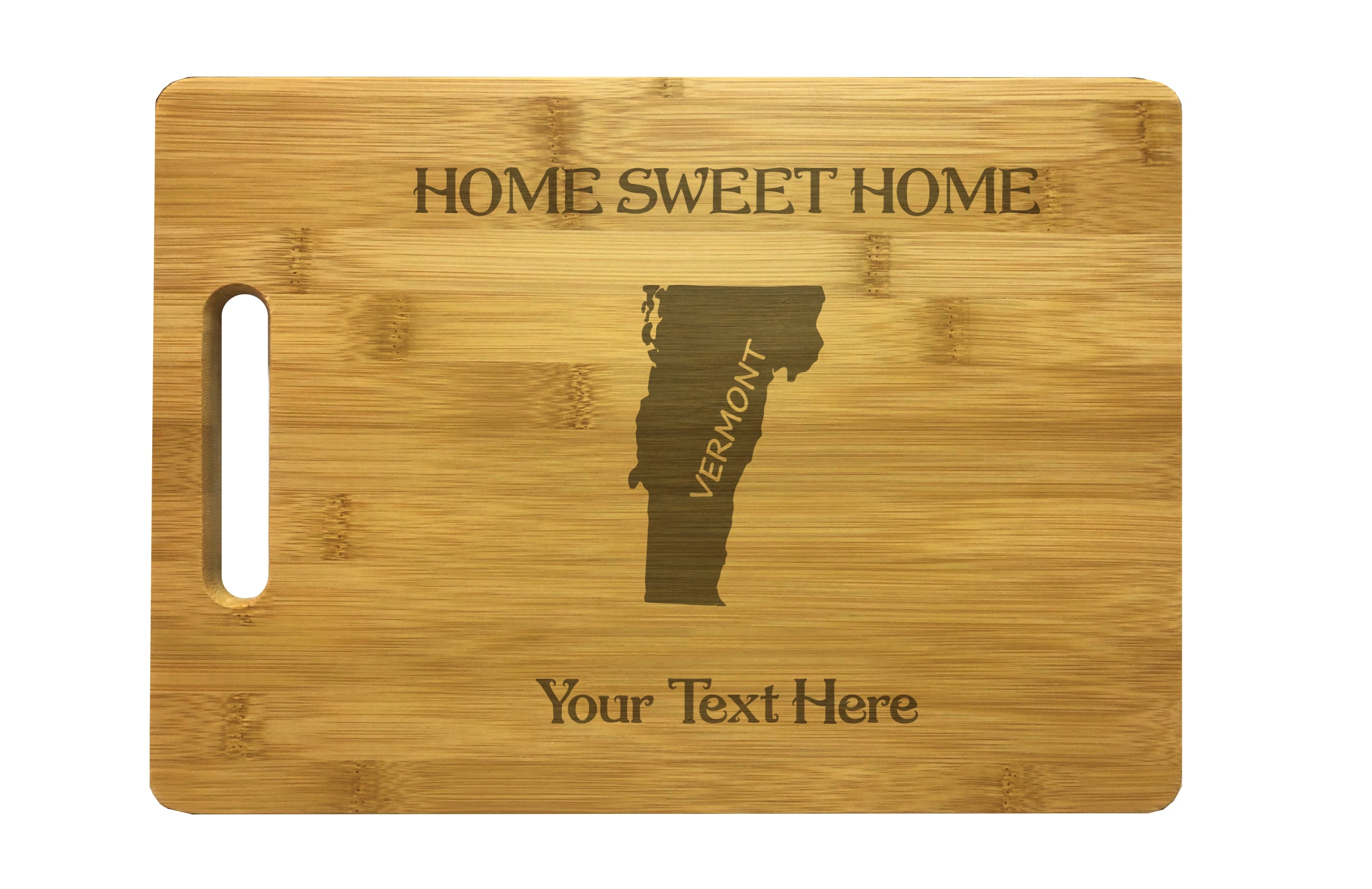 Personalized Vermont Engraved Natural Wood Cutting Board, Home Sweet Home with Custom Text, Engraved Bamboo or Maple, Housewarming Gift