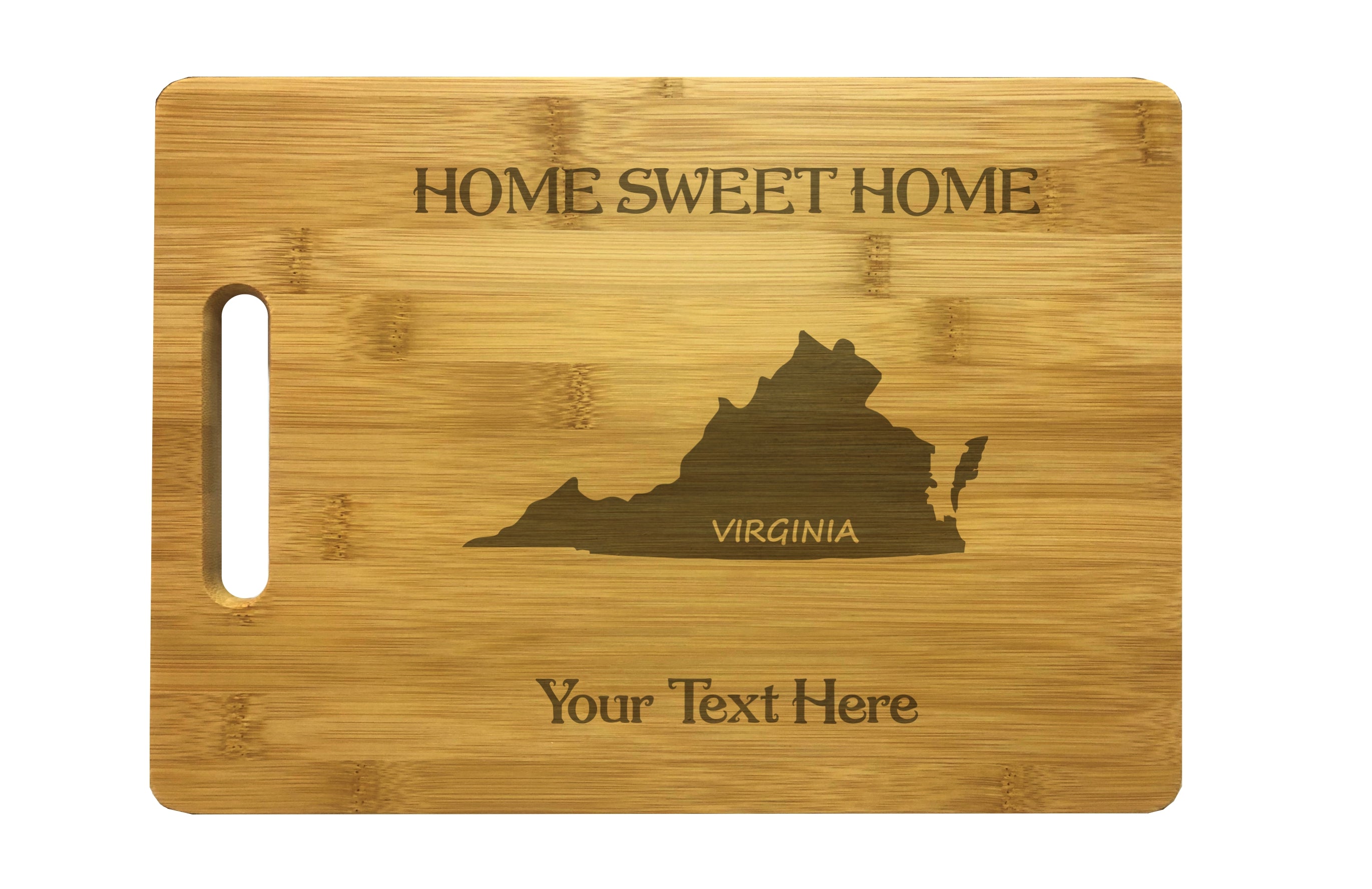Personalized Virginia Engraved Natural Wood Cutting Board, Home Sweet Home with Custom Text, Engraved Bamboo or Maple, Housewarming Gift