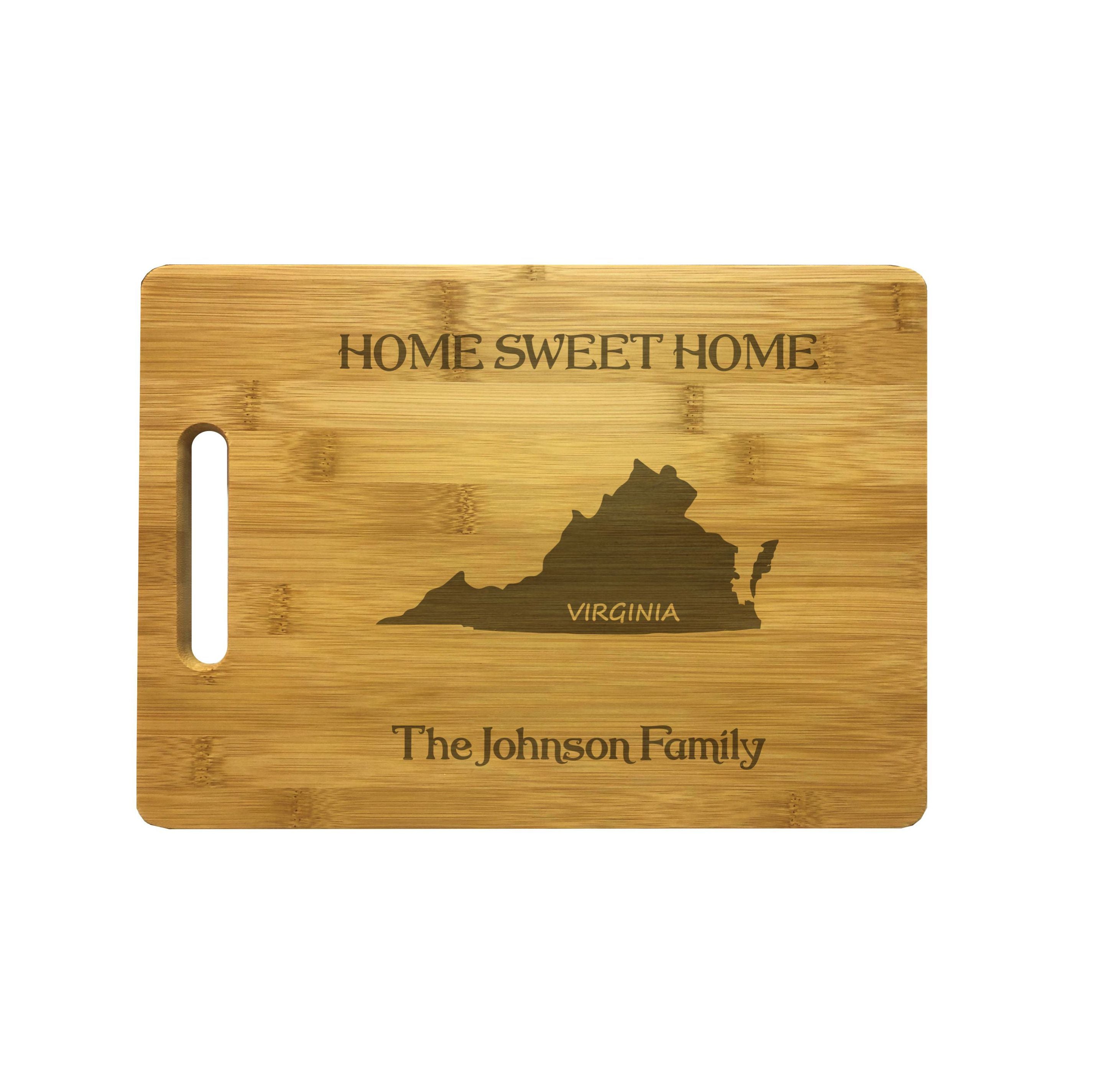 Personalized Virginia Engraved Natural Wood Cutting Board, Home Sweet Home with Custom Text, Engraved Bamboo or Maple, Housewarming Gift