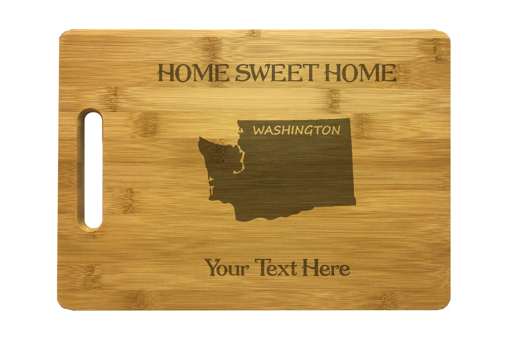 Personalized Washington Engraved Natural Wood Cutting Board, Home Sweet Home with Custom Text, Engraved Bamboo or Maple, Housewarming Gift