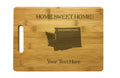 Personalized Washington Engraved Natural Wood Cutting Board, Home Sweet Home with Custom Text, Engraved Bamboo or Maple, Housewarming Gift