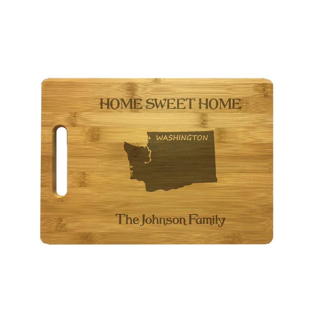 Personalized Washington Engraved Natural Wood Cutting Board, Home Sweet Home with Custom Text, Engraved Bamboo or Maple, Housewarming Gift