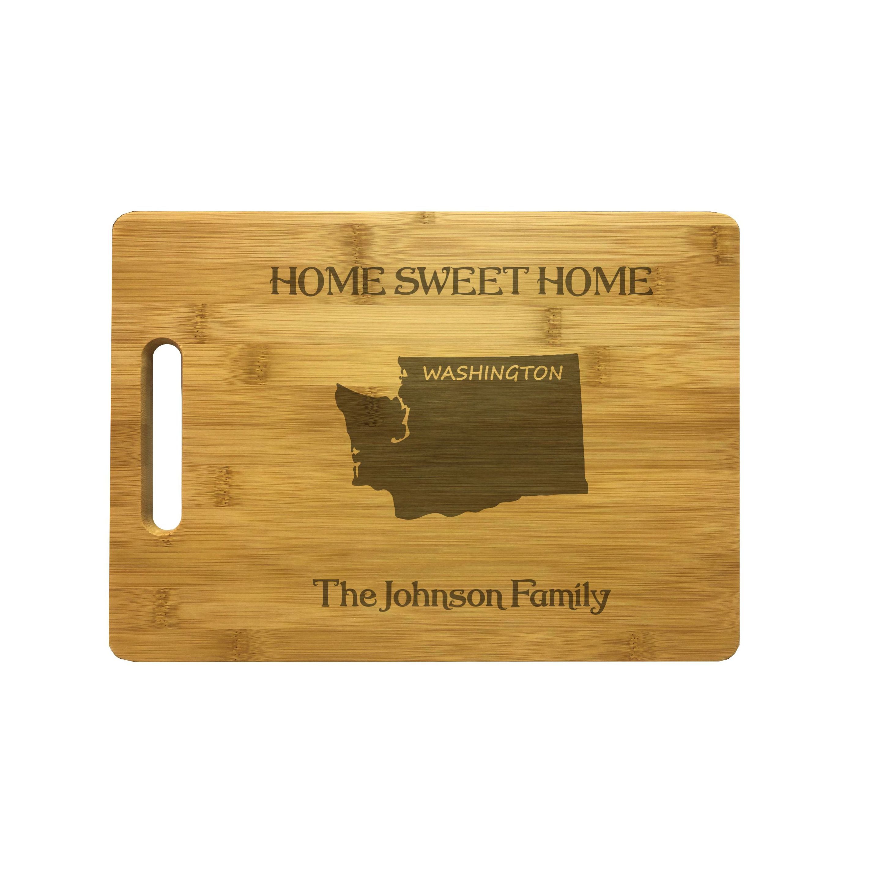 Personalized Washington Engraved Natural Wood Cutting Board, Home Sweet Home with Custom Text, Engraved Bamboo or Maple, Housewarming Gift