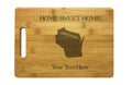 Personalized Wisconsin Engraved Natural Wood Cutting Board, Home Sweet Home with Custom Text, Engraved Bamboo or Maple, Housewarming Gift
