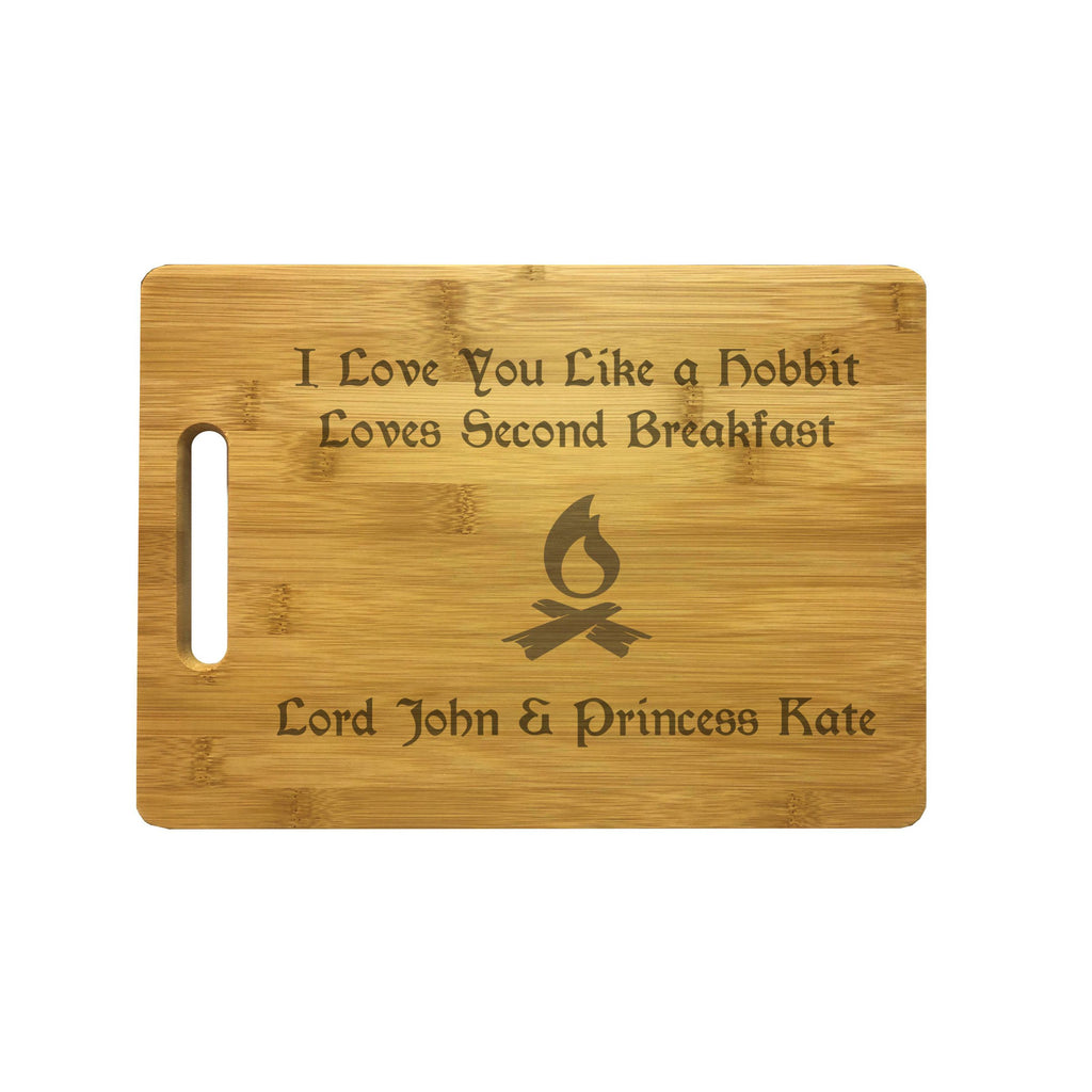 Personalized Love You Like a Hobbit Loves Second Breakfast Natural Wood Cutting Board, Engraved with Custom Text, Bamboo or Maple