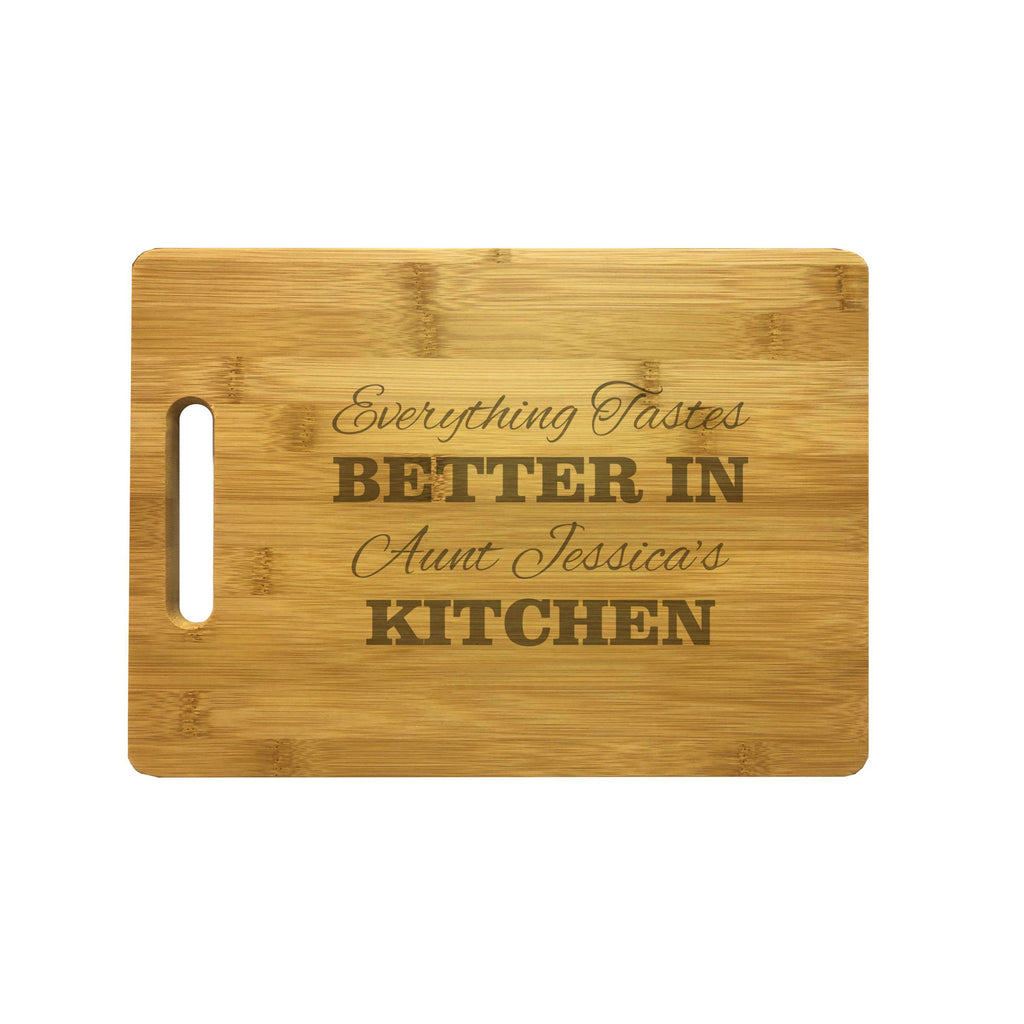 Personalized Everything Tastes Better in Names Kitchen Engraved Natural Wood Cutting Board, Bamboo or Maple