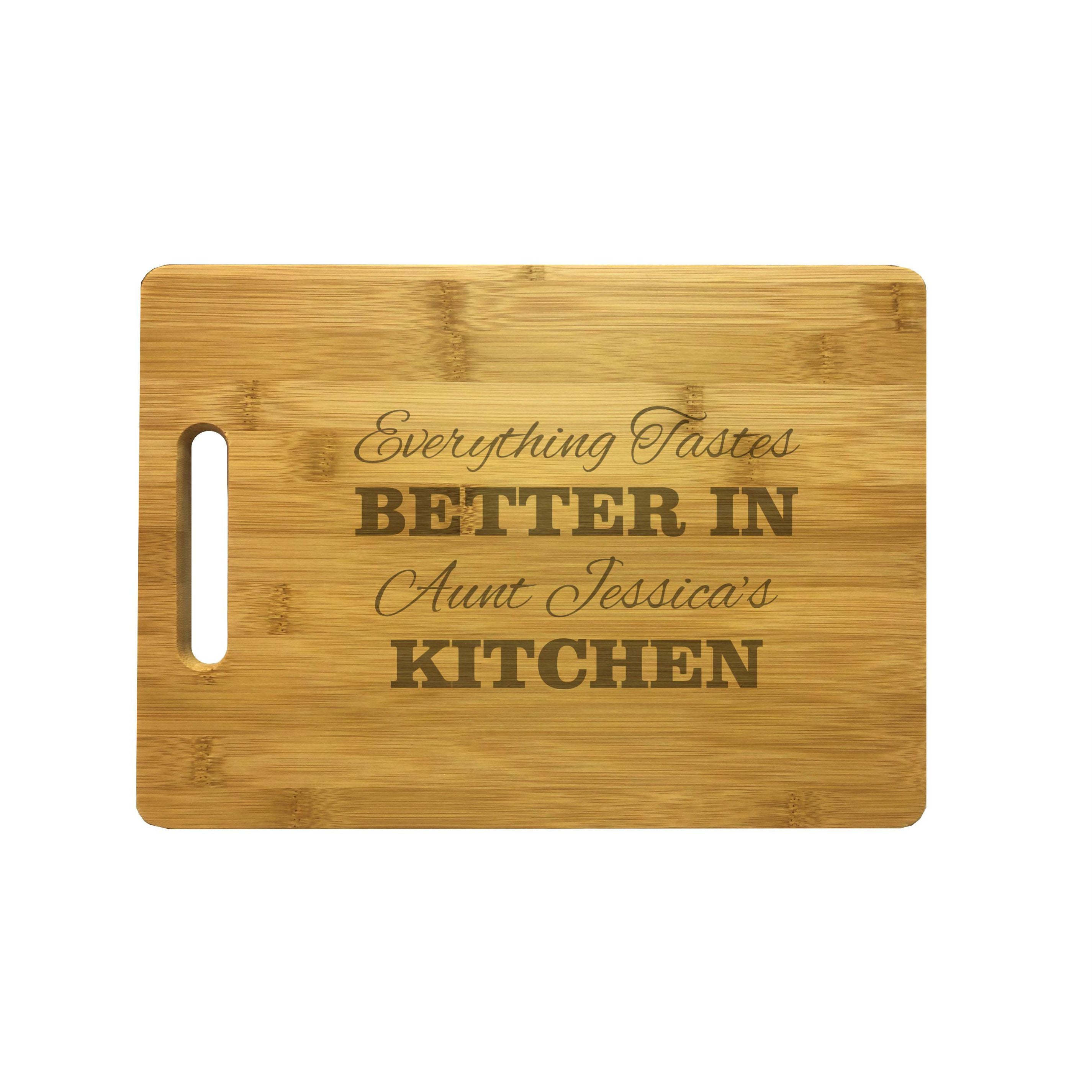 Personalized Everything Tastes Better in Names Kitchen Engraved Natural Wood Cutting Board, Bamboo or Maple
