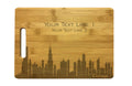 Personalized Los Angeles Skyline Natural Wood Cutting Boards with Custom Text, Engraved Bamboo or Maple, Wedding Gift
