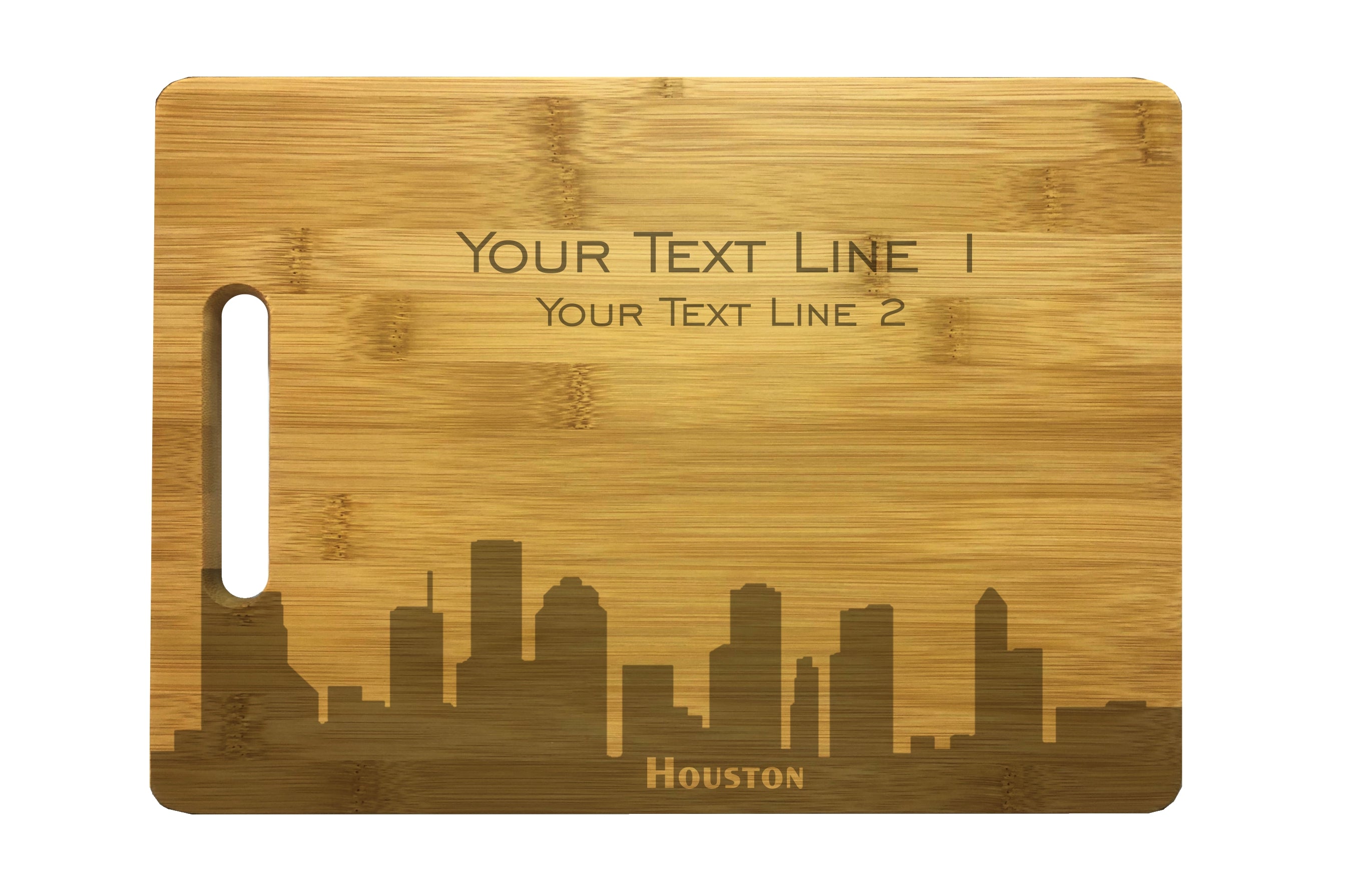 Personalized Chicago Skyline Natural Wood Cutting Boards with Custom Text, Engraved Bamboo or Maple, Wedding Gift