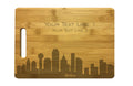 Personalized Dallas Skyline Natural Wood Cutting Boards with Custom Text, Engraved Bamboo or Maple, Wedding Gift