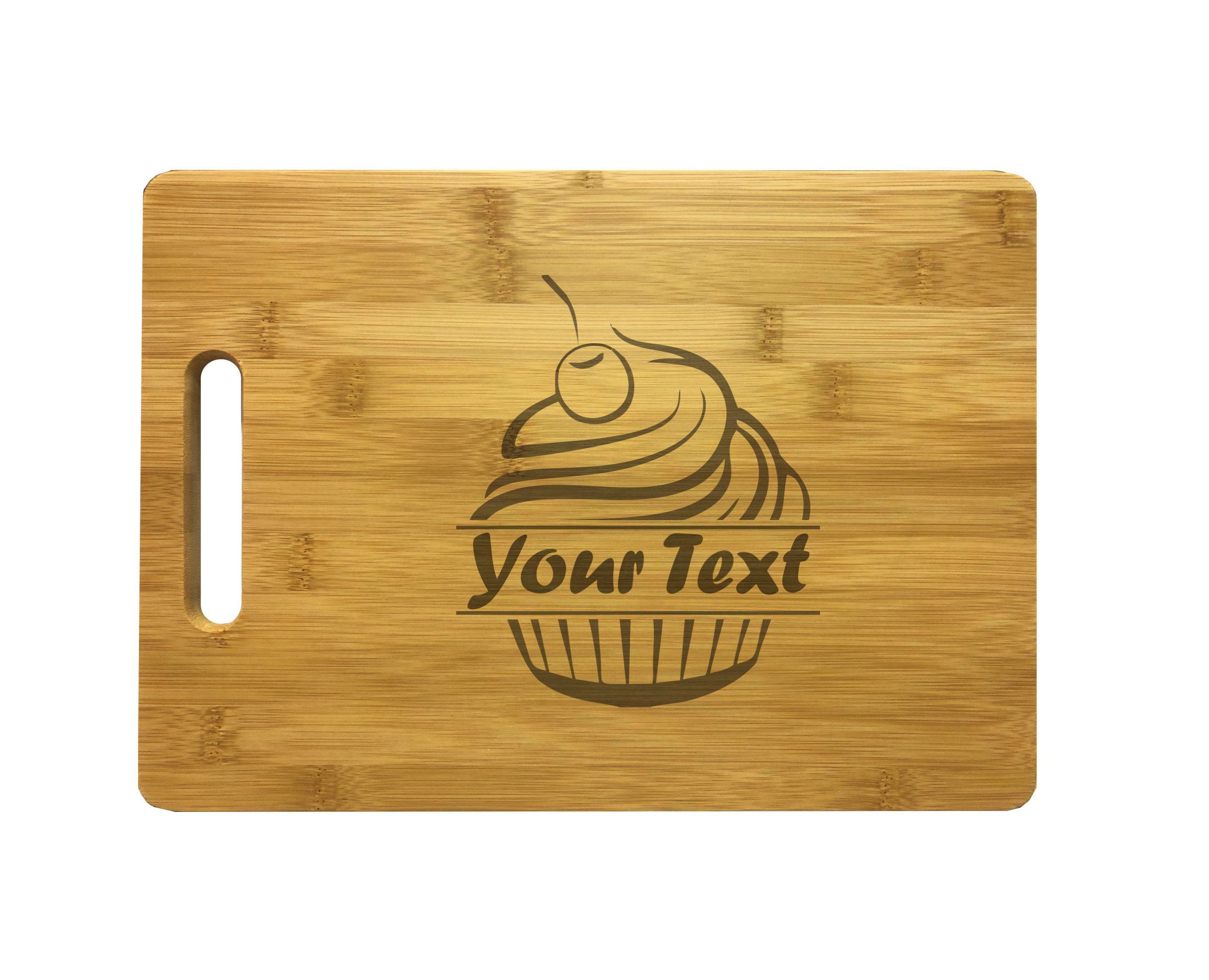 Personalized Cupcake Natural Wood Cutting Boards with Custom Text, Engraved Bamboo or Maple, Gift for Baker