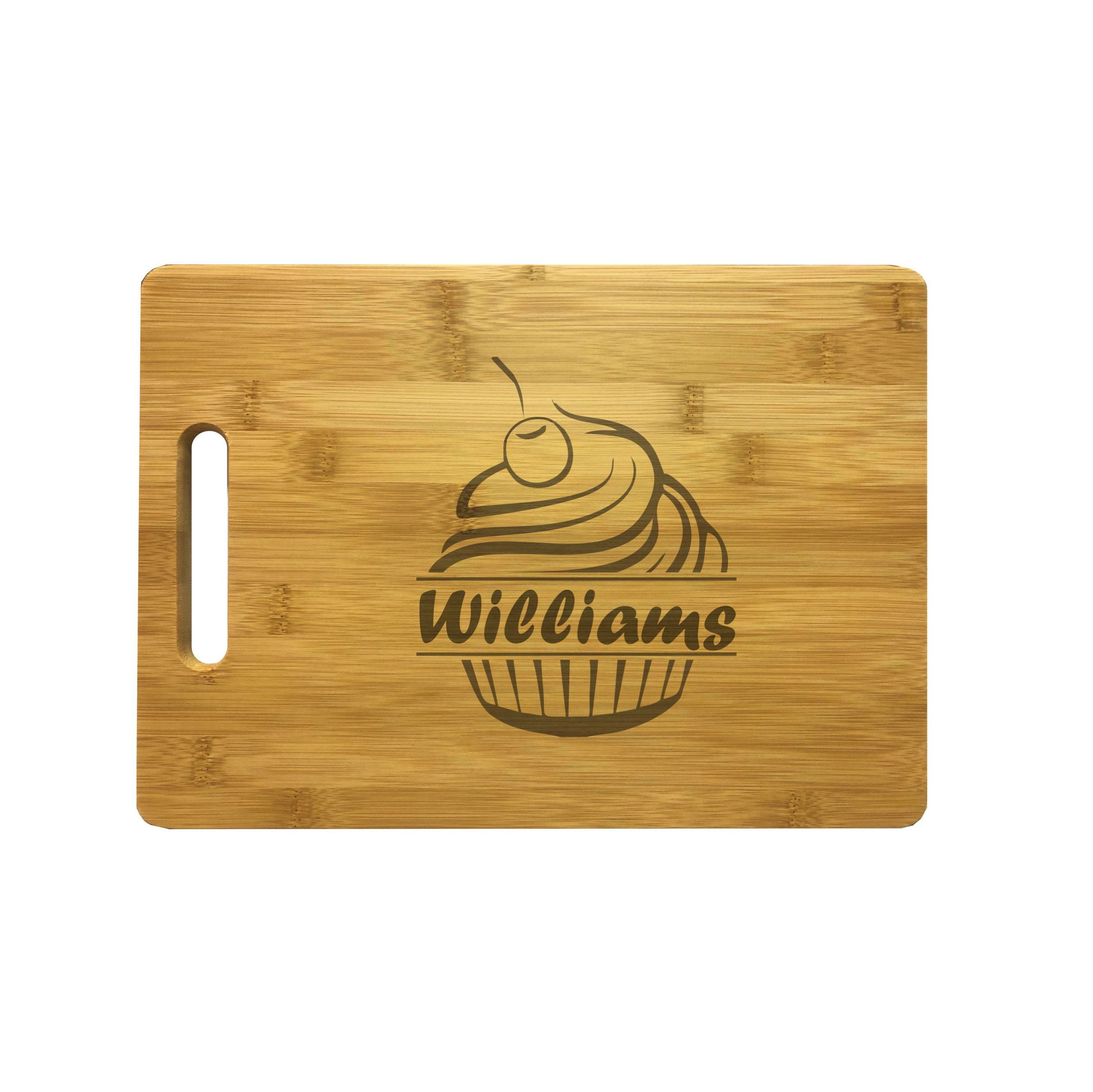 Personalized Cupcake Natural Wood Cutting Boards with Custom Text, Engraved Bamboo or Maple, Gift for Baker