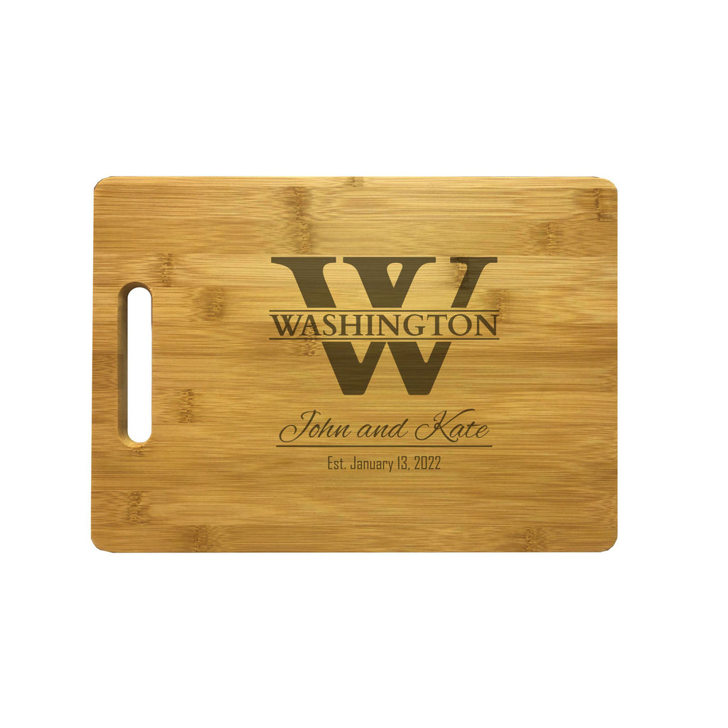 Personalized Natural Wood Cutting Boards with Custom Initial Names Year, Engraved Bamboo or Maple, Wedding, Anniversary Gift