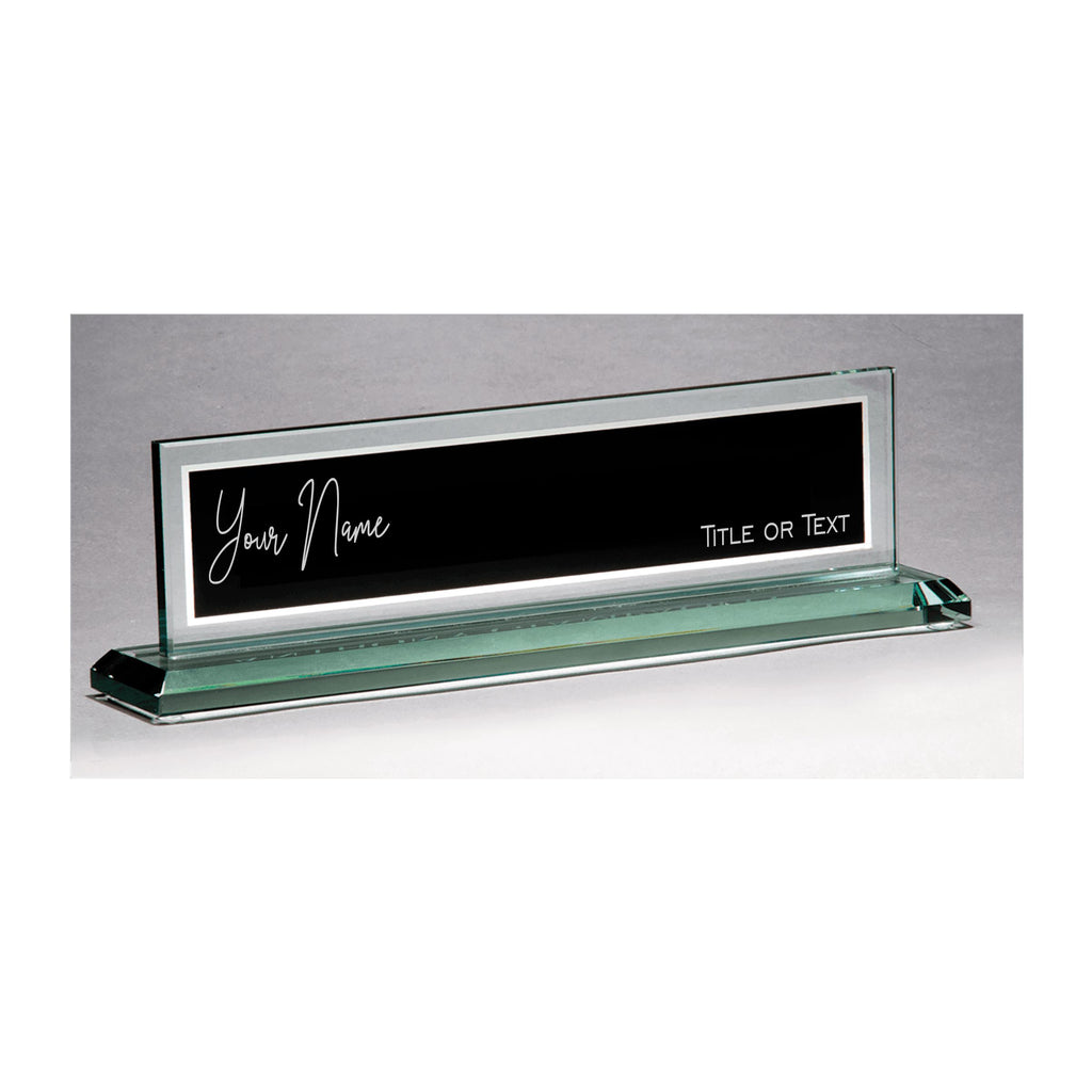 Personalized Glass Name Plate for Desk, Engraved with Custom Name and Title, Business Office Gifts