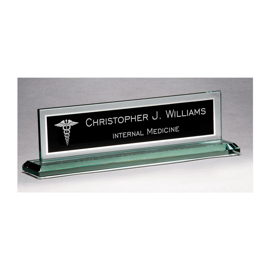 Personalized Medical Field Glass Name Plate for Desk, Engraved with Custom Text Name and Title, Office Gift