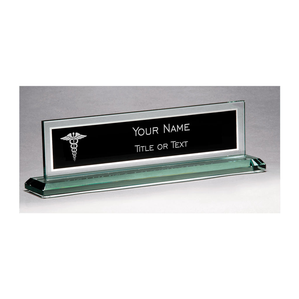 Personalized Medical Field Glass Name Plate for Desk, Engraved with Custom Text Name and Title, Office Gift