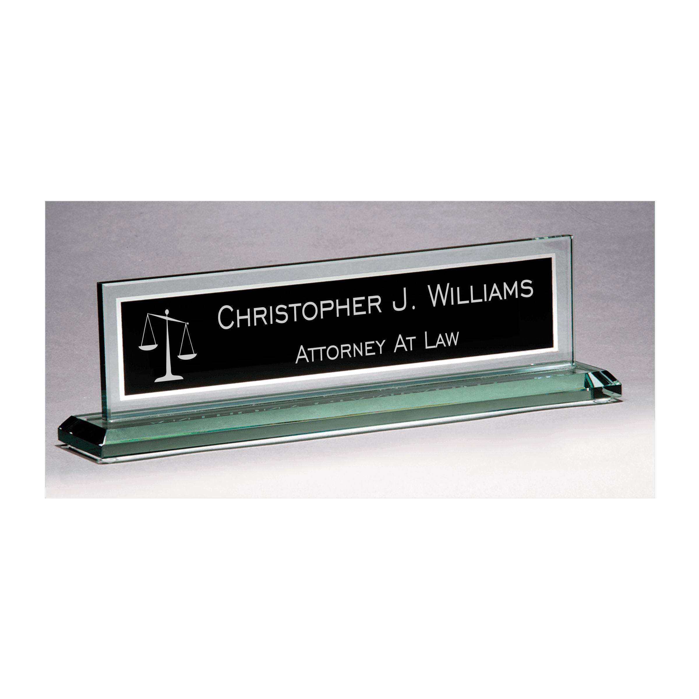 Personalized Lawyer Attorney Glass Name Plate for Desk, Engraved with Custom Text Name and Title, Office Gift