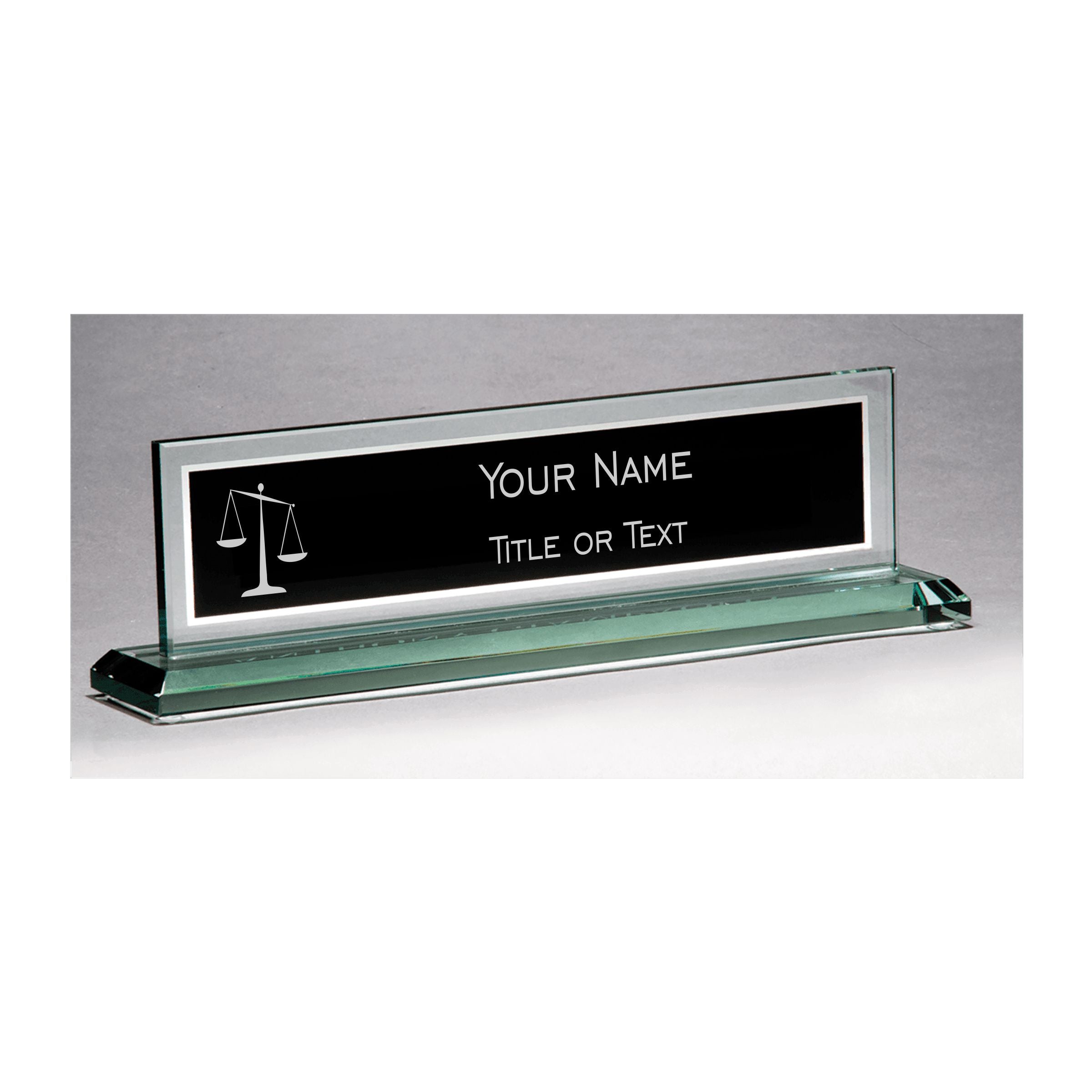 Personalized Lawyer Attorney Glass Name Plate for Desk, Engraved with Custom Text Name and Title, Office Gift