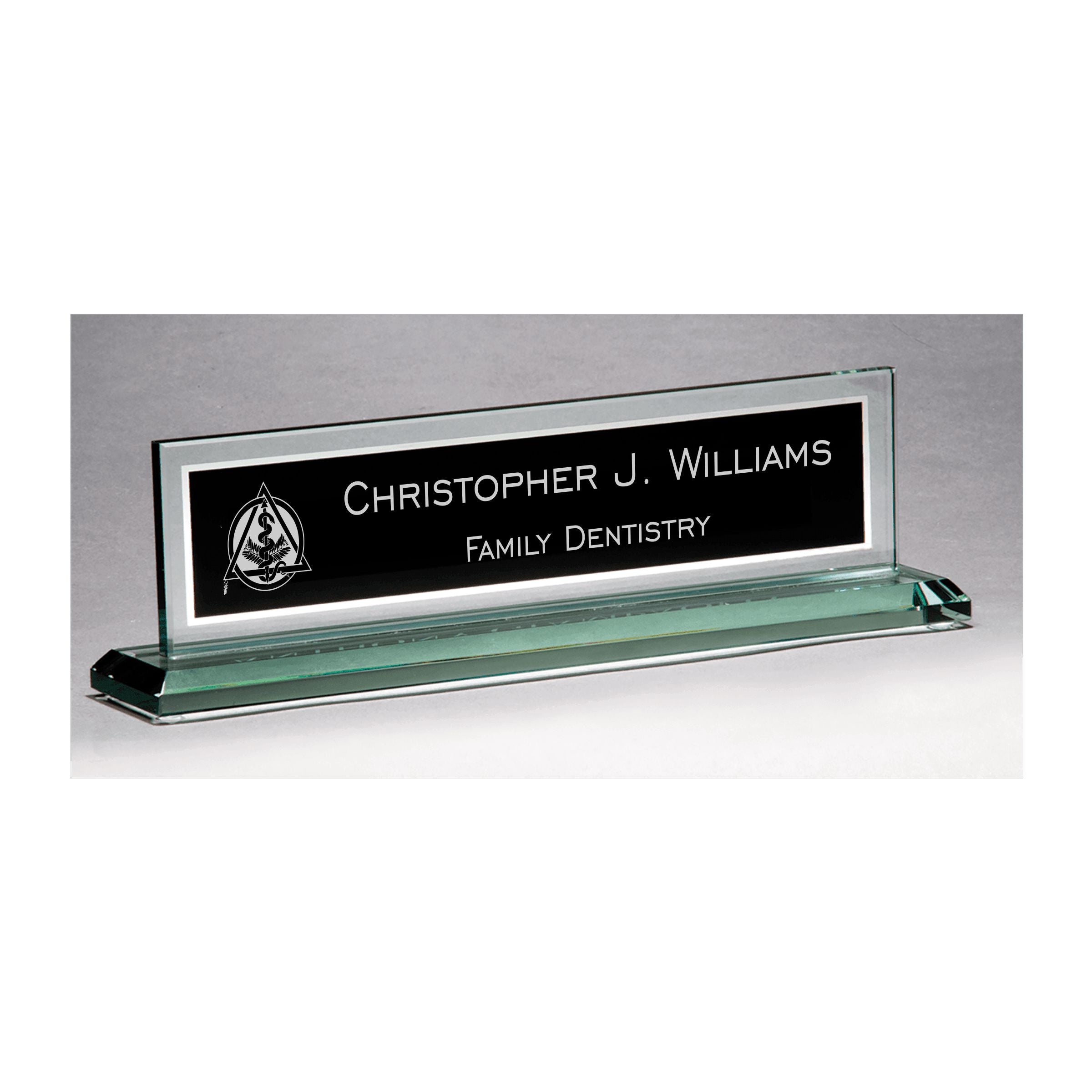 Personalized Dentist Glass Name Plate for Desk, Engraved with Custom Text Name and Title, Office Gift