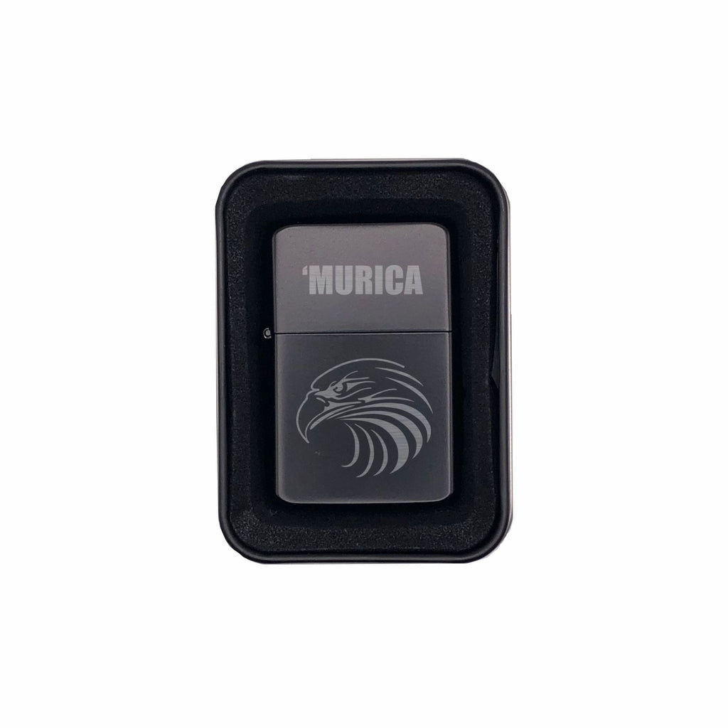 Murica with Bald Eagle Engraved Brass Lighter with Case, Funny Patriotic Gifts