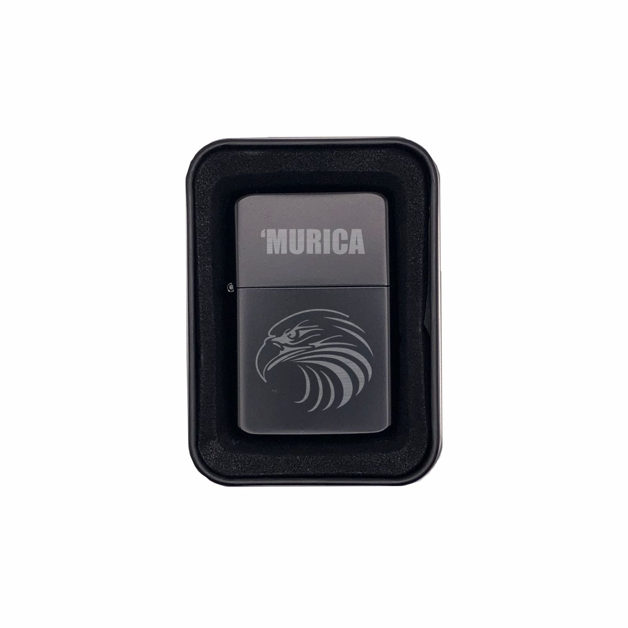 Murica with Bald Eagle Engraved Brass Lighter with Case, Funny Patriotic Gifts