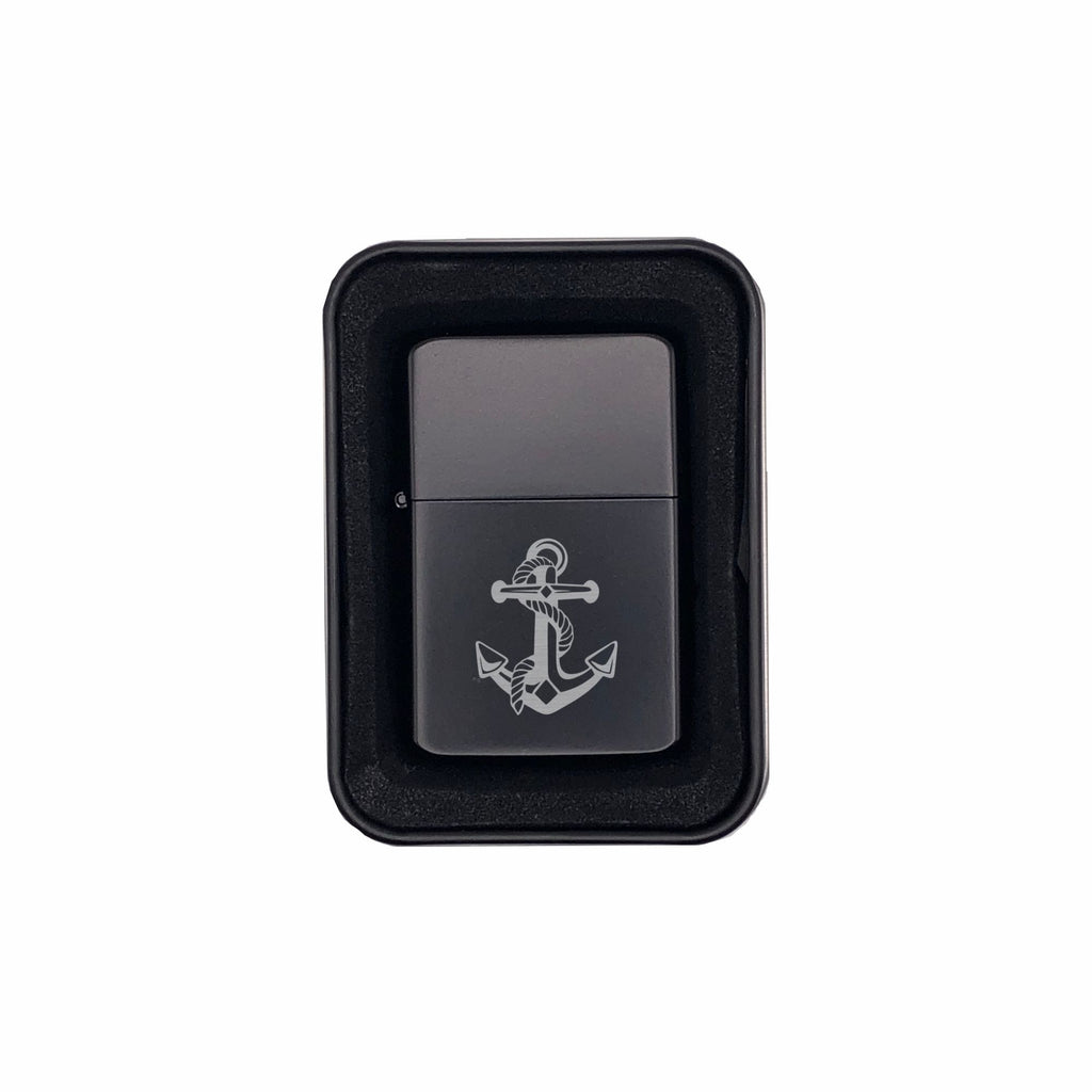 Nautical Anchor Engraved Brass Lighter with Case, Boating Gifts