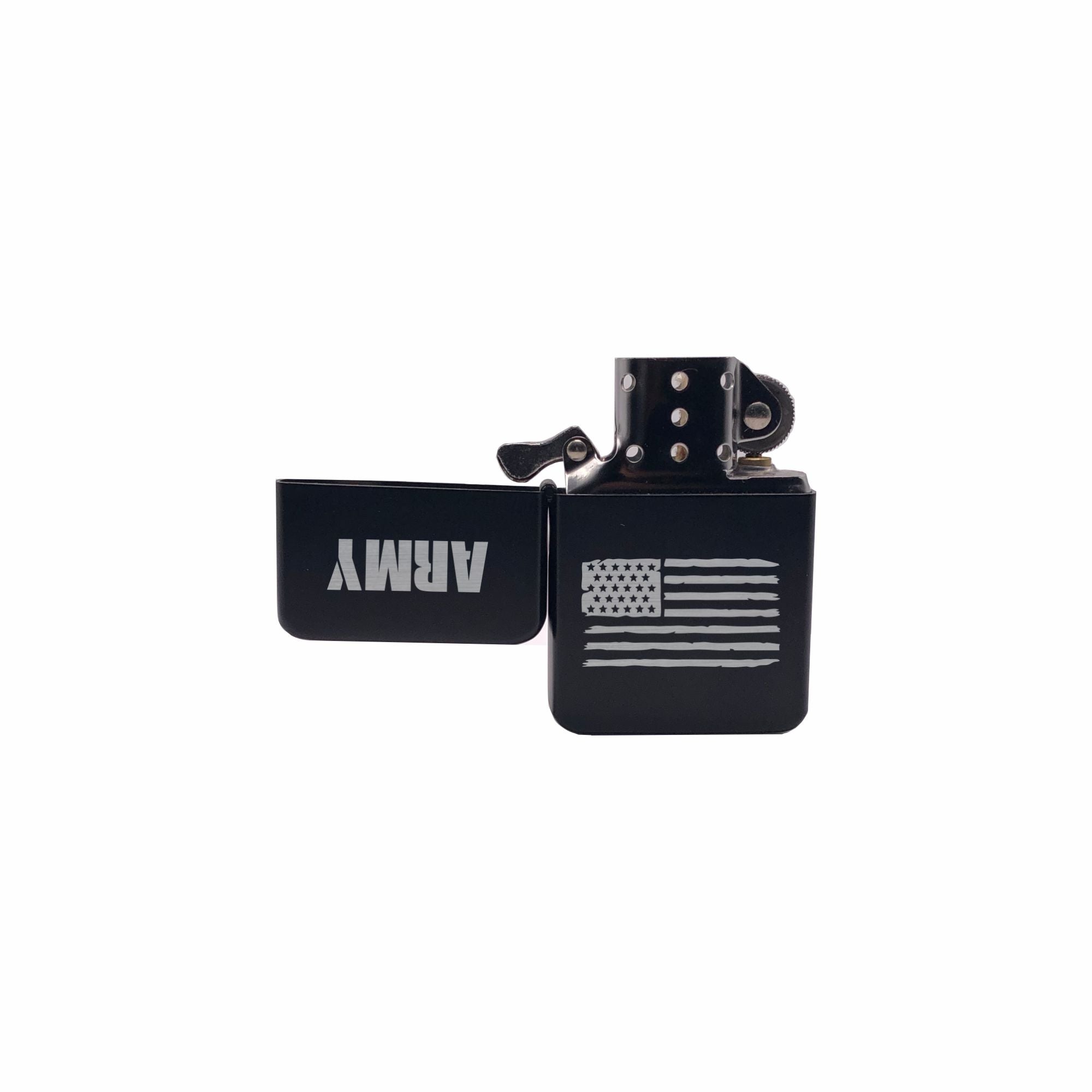 Army with American Flag Engraved Brass Lighter with Case, Military Gift
