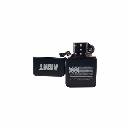Army with American Flag Engraved Brass Lighter with Case, Military Gift