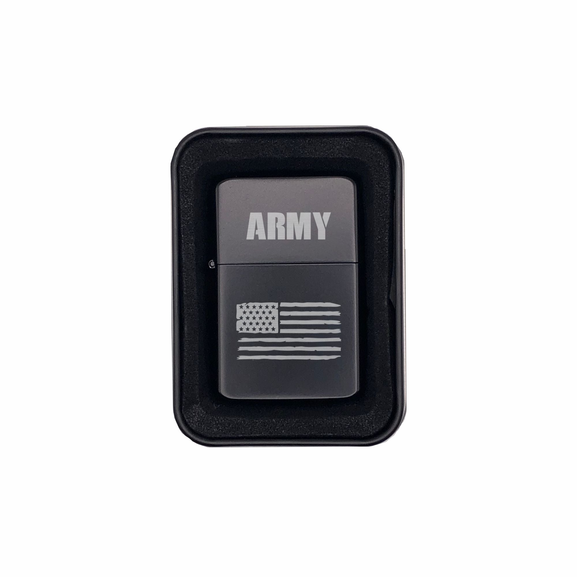 Army with American Flag Engraved Brass Lighter with Case, Military Gift